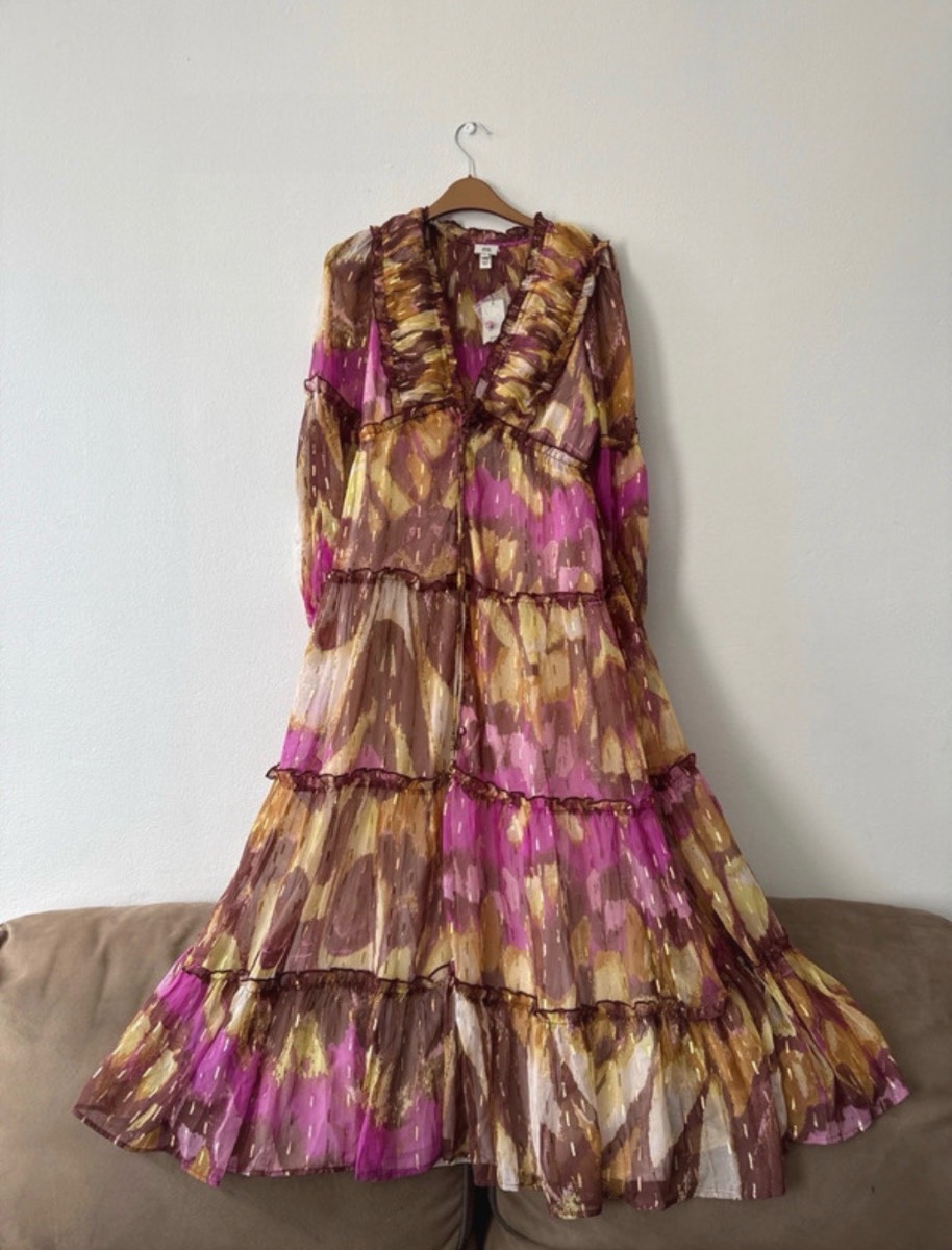 Riverisland Ruffle Sparkle Long Sleeve Tiered Midi Dress