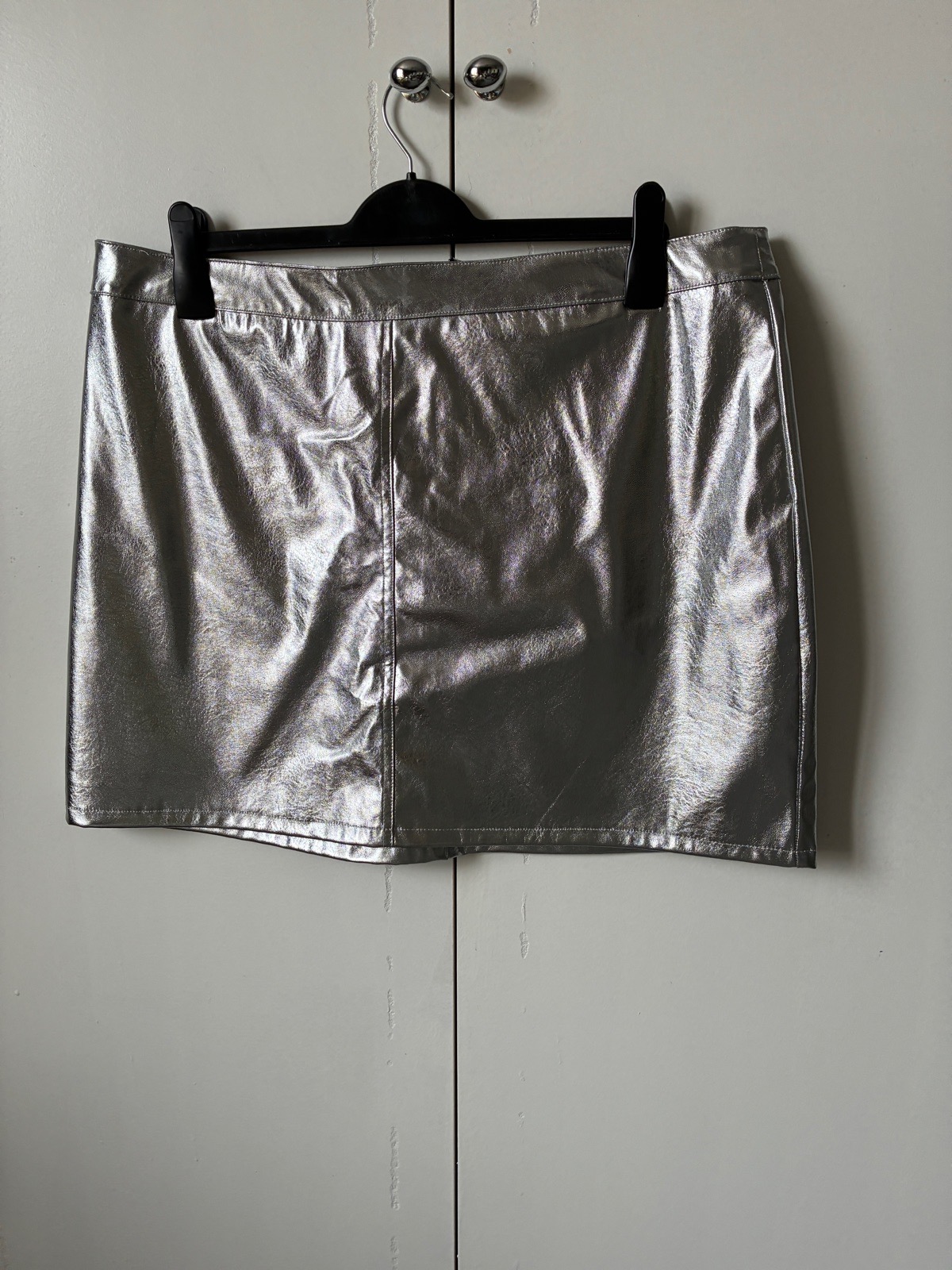 Silver faux leather mini skirt