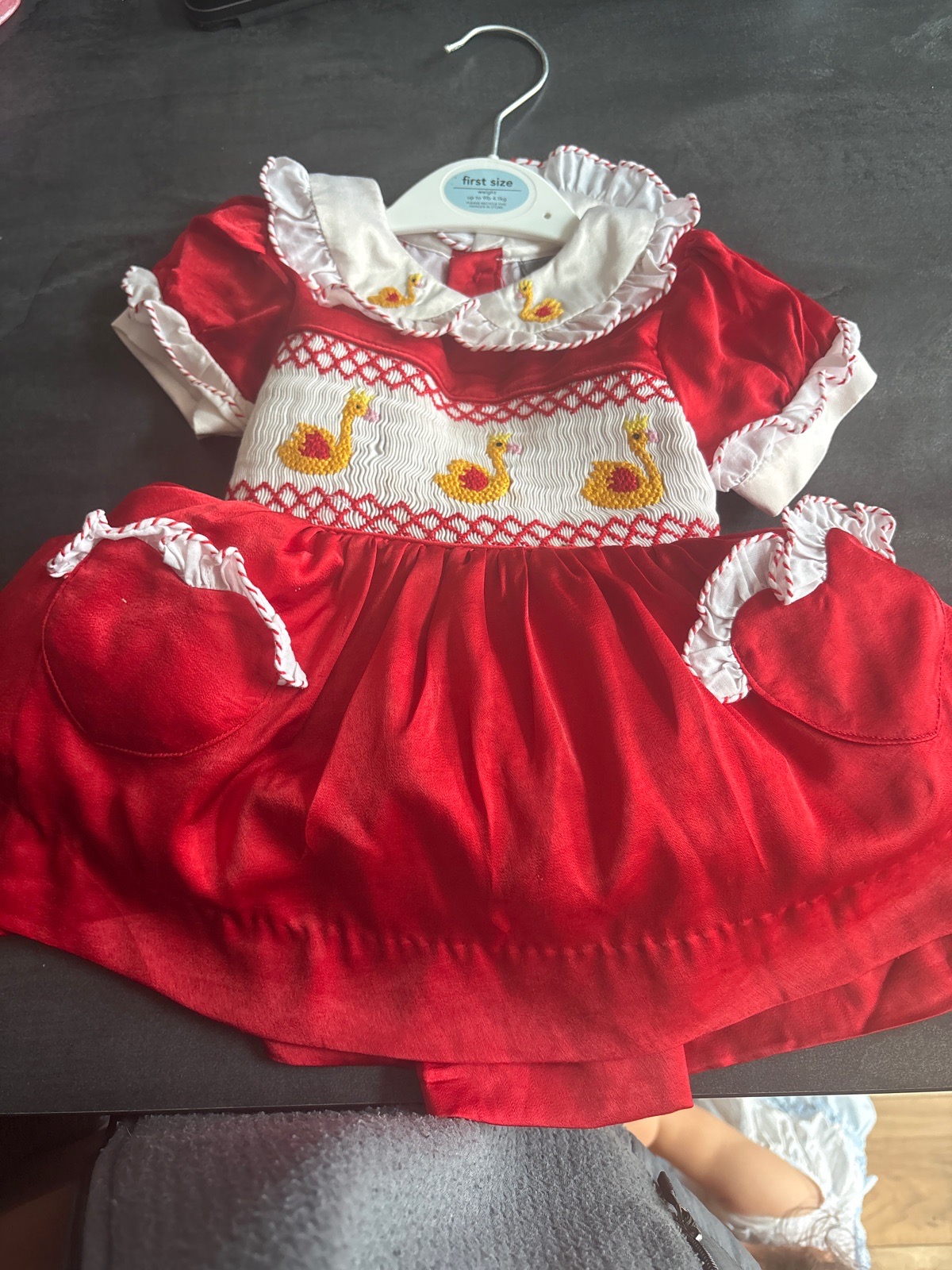 Red and white ocean baby smock dress