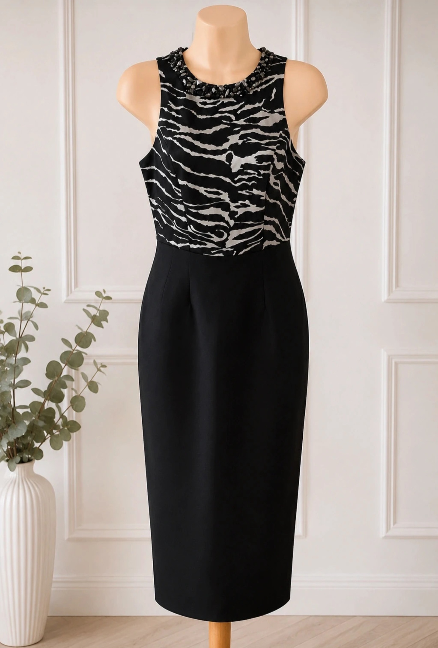 Coast Black and zebra print embellished maxi dress size 8