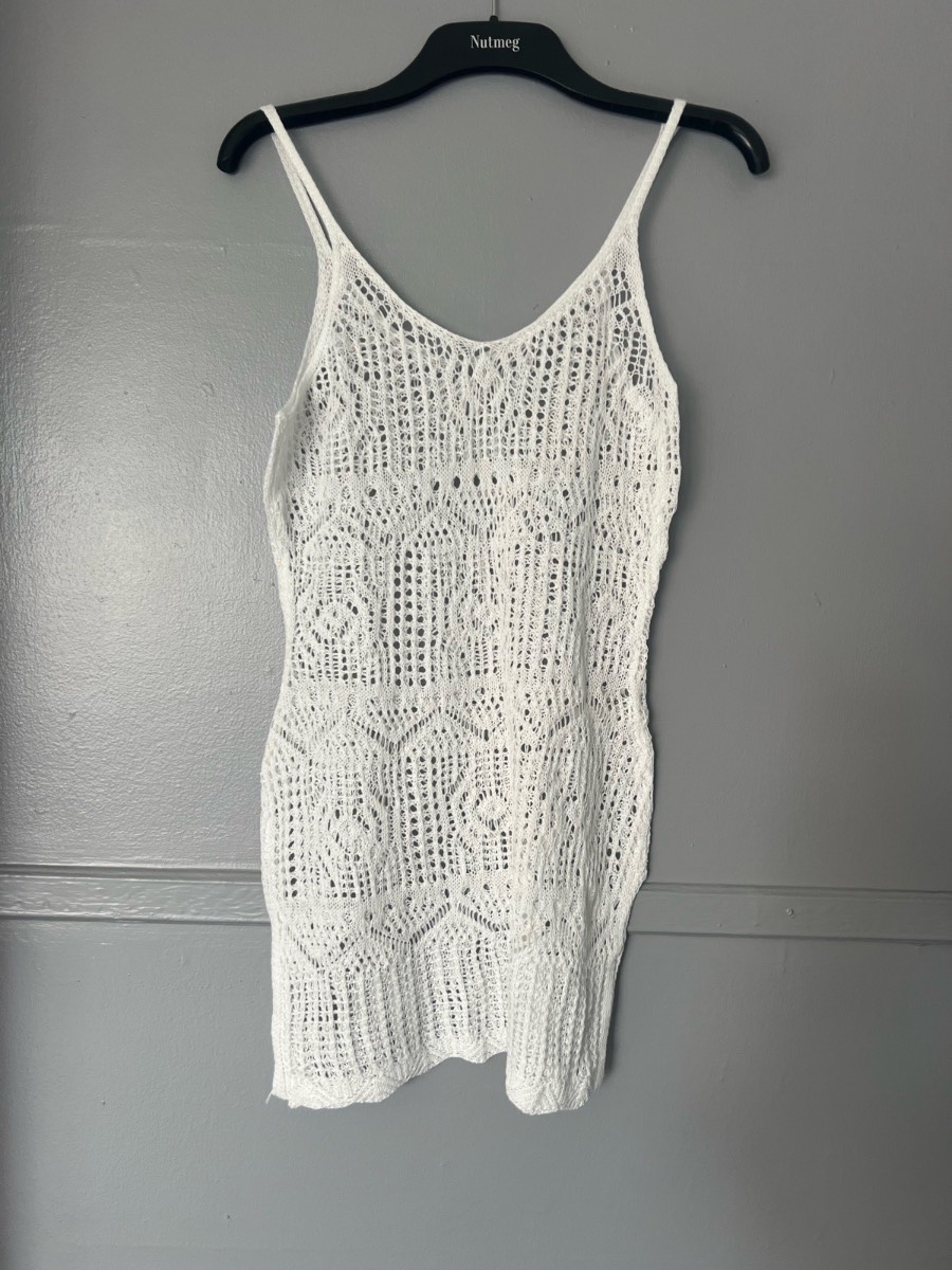 White Crochet Knit Beach Cover Up Dress Size L