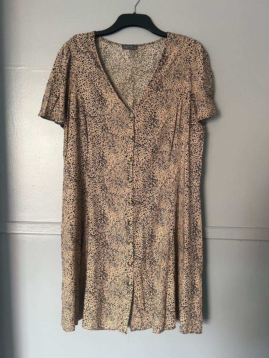 Papaya Curve Animal Print Button Front Mini Dress UK 22 Beige Black