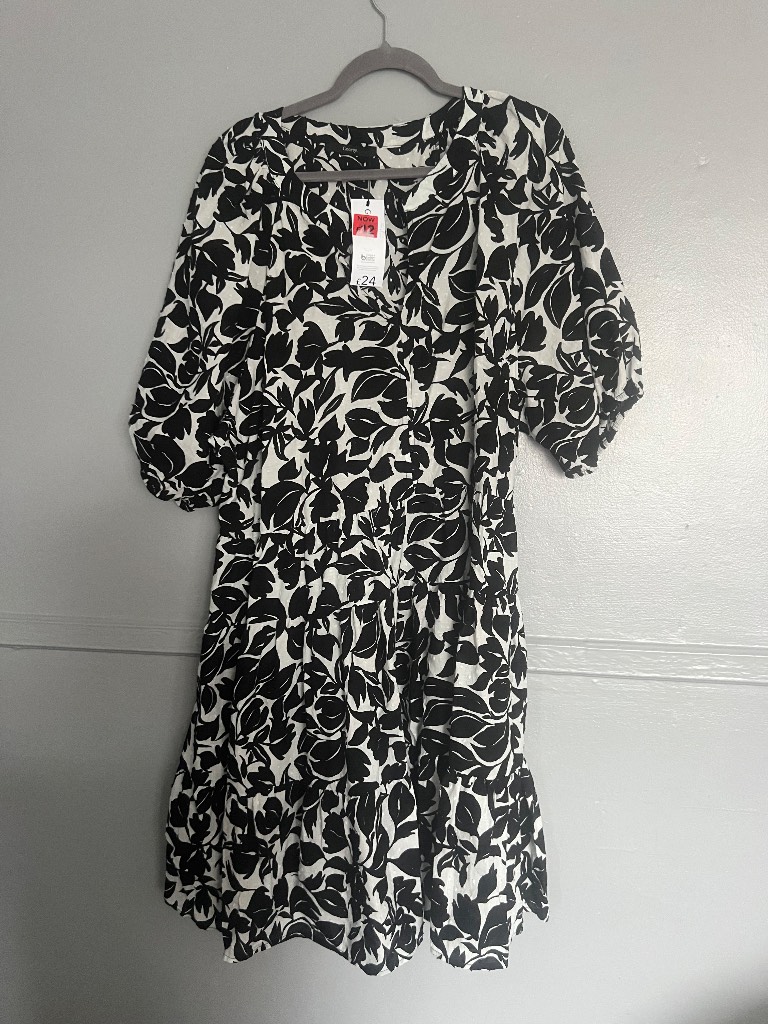 BNWT George Black & White Floral Smock Dress UK 24
