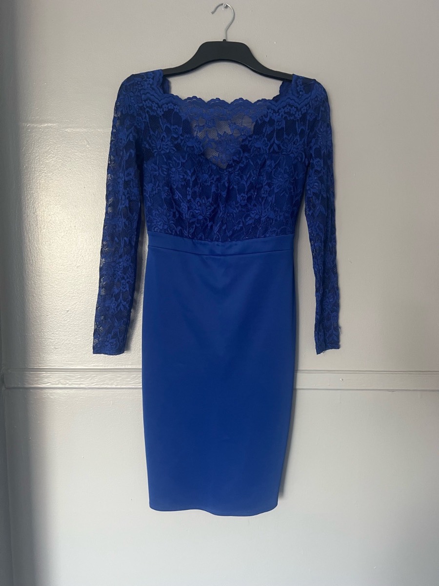 Jessica Wright Royal Blue Lace Bodycon Midi Dress UK 12 Occasion Evening