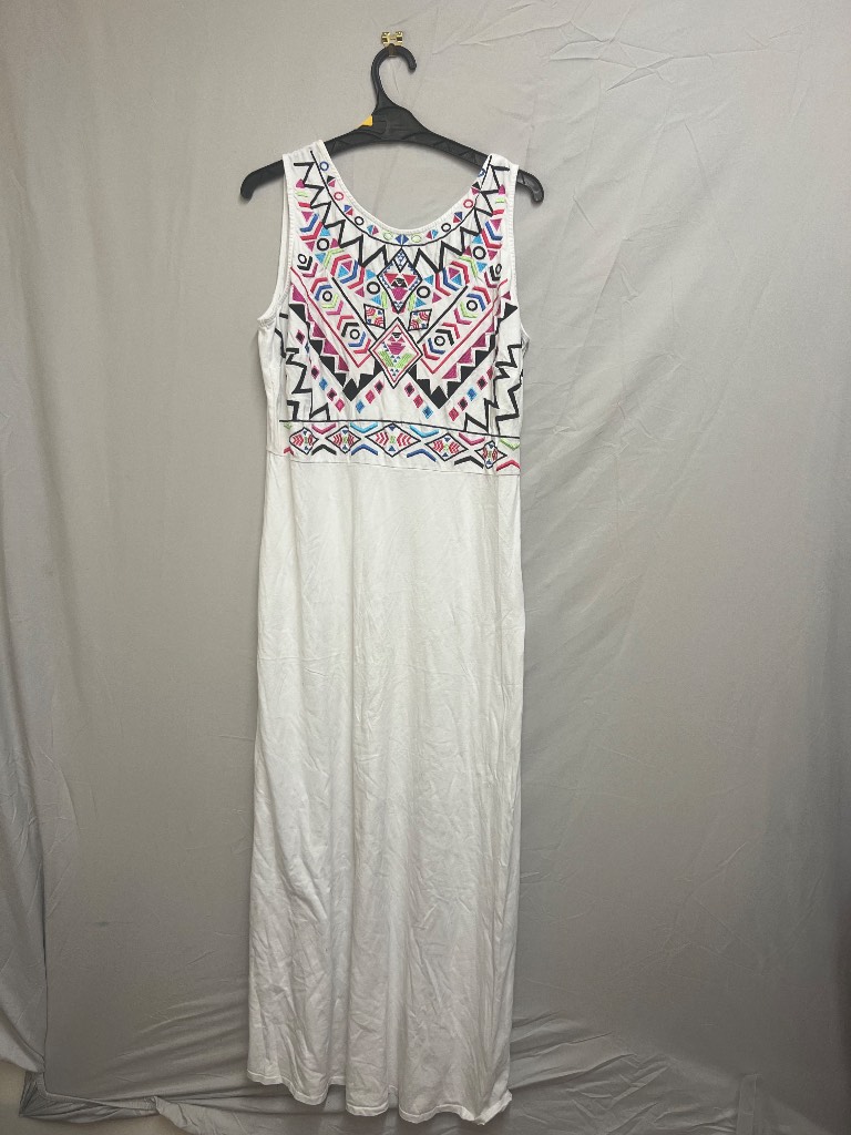 Very White Embroidered Maxi Dress UK 14 Boho Festival Holiday