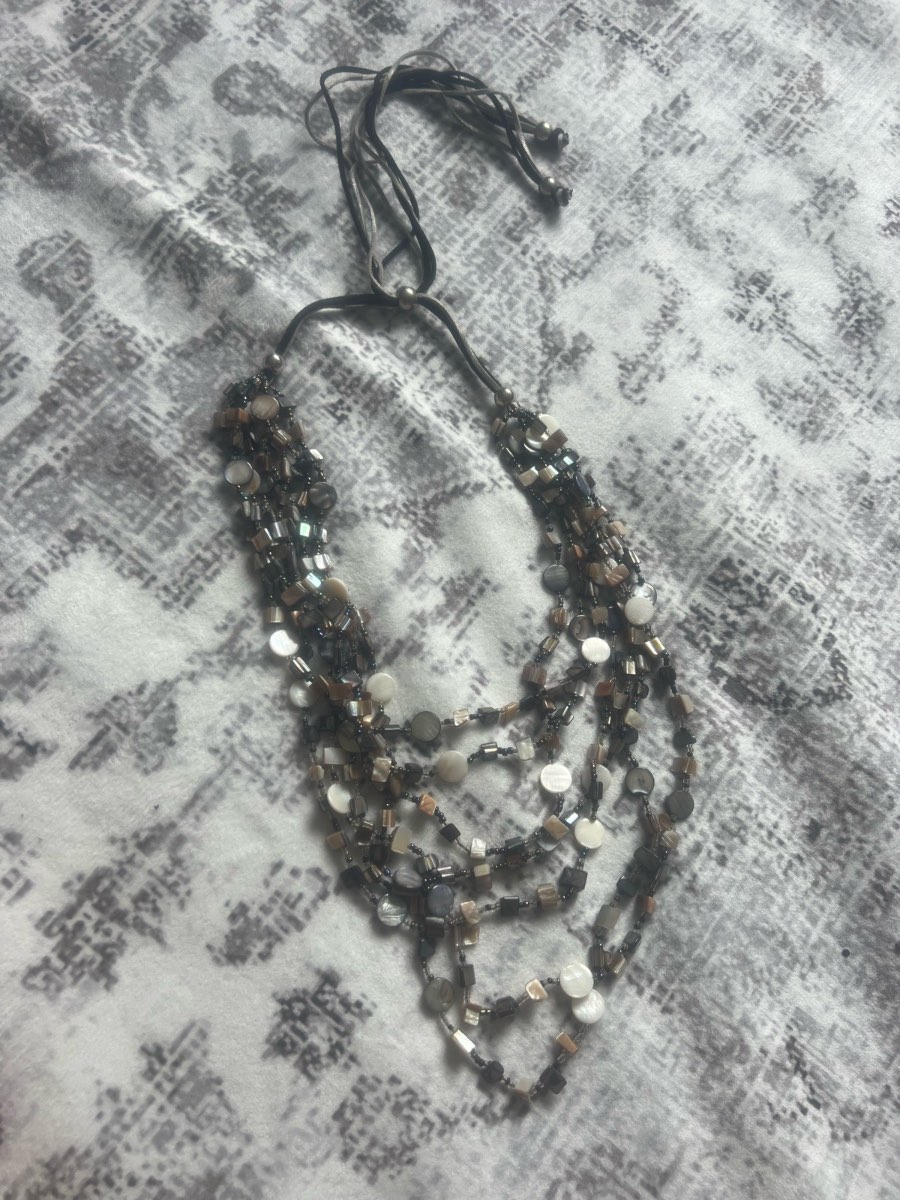 Boho Multi Strand Beaded Statement Necklace Adjustable Brown Neutral