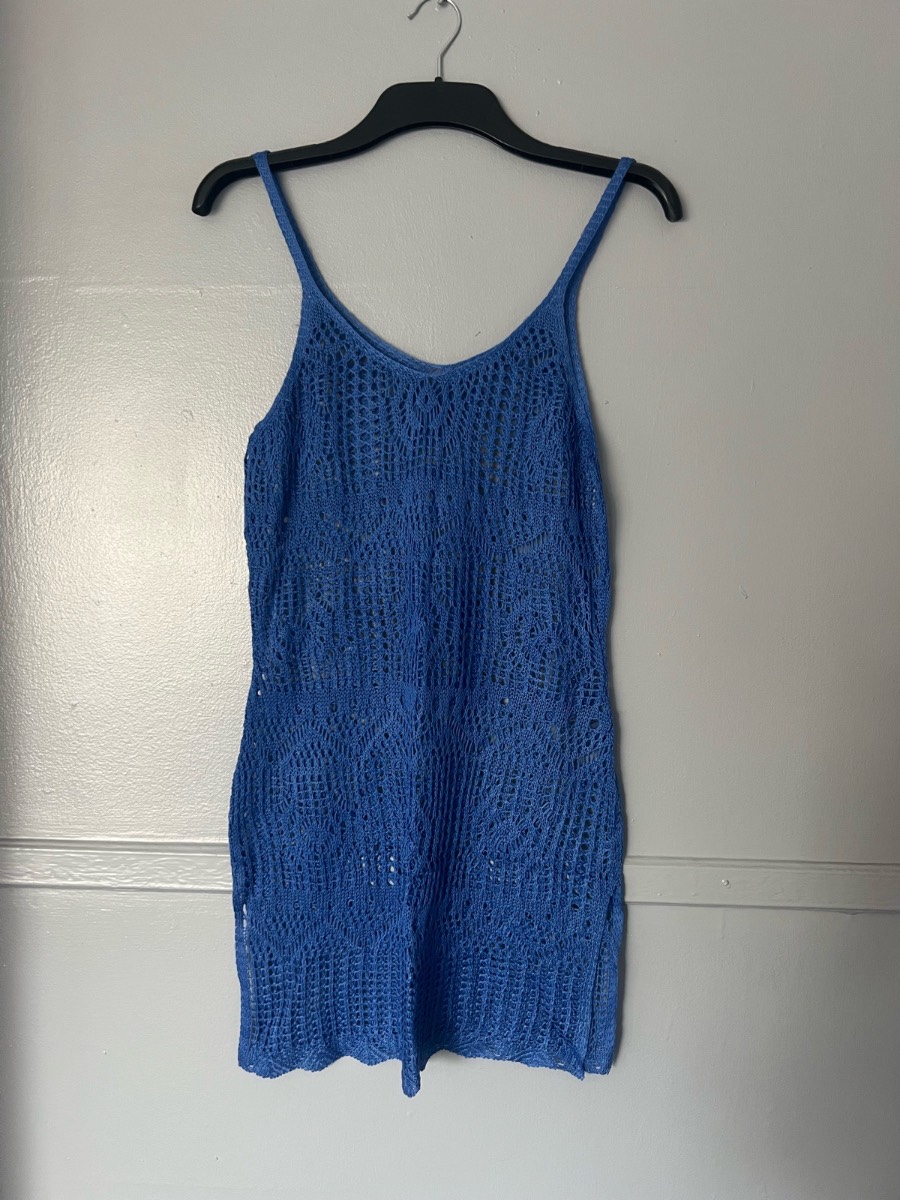 Blue Crochet Knit Beach Cover Up Dress UK L