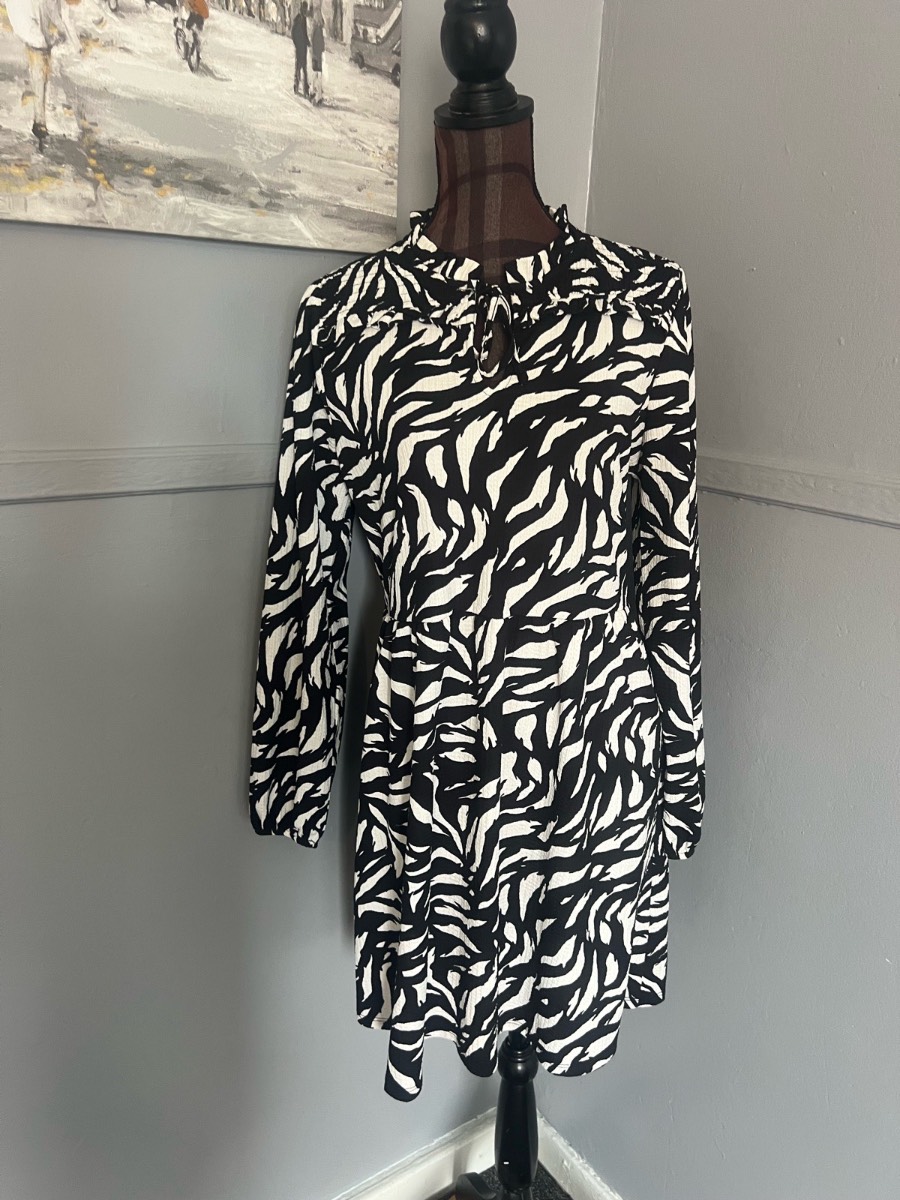 F&F Zebra Print Mini Dress Black & White UK 12 (M)