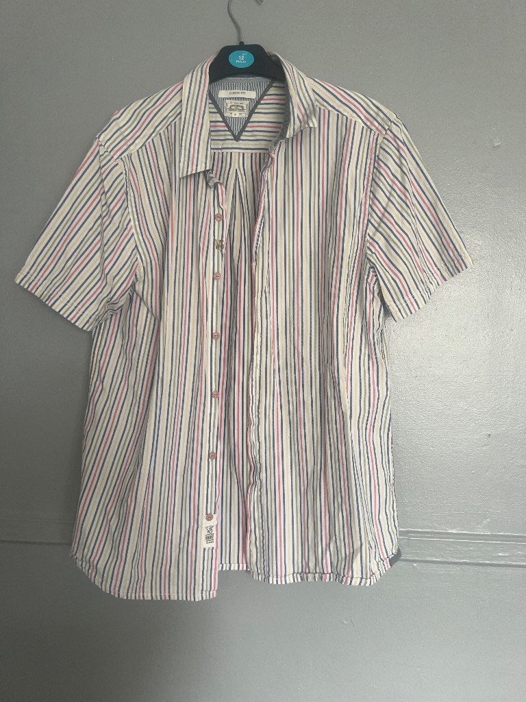 White Stuff Classic Fit Multicoloured Striped Short Sleeve Shirt Size Large