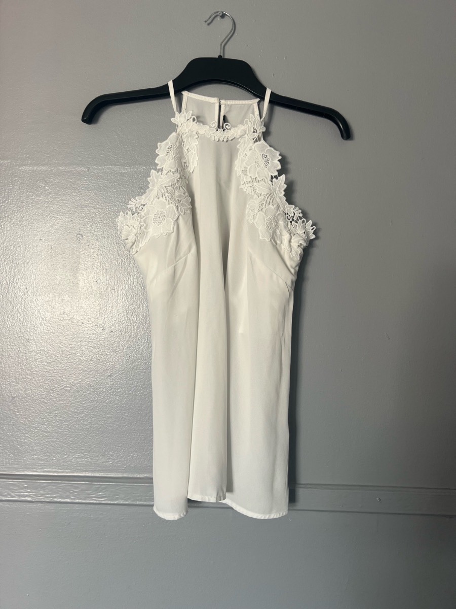 Lipsy London White Lace High Neck Sleeveless Blouse Top UK 12
