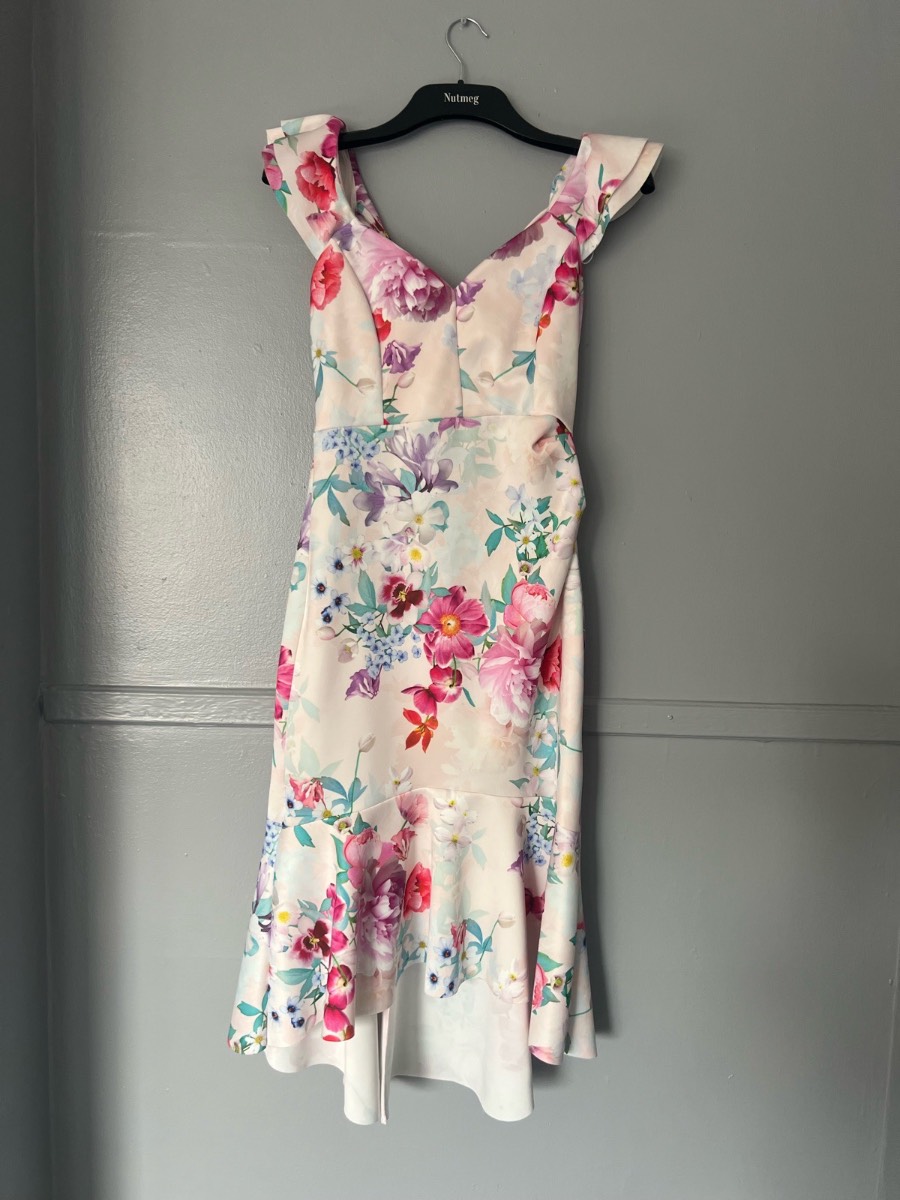 Lipsy London Floral Frill High Low Midi Dress UK 12 Wedding Guest Occasion