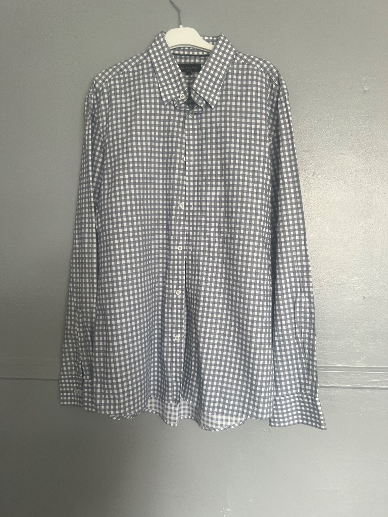 River Island Grey & White Check Long Sleeve Shirt – 17.5” Collar – Excellent Condition