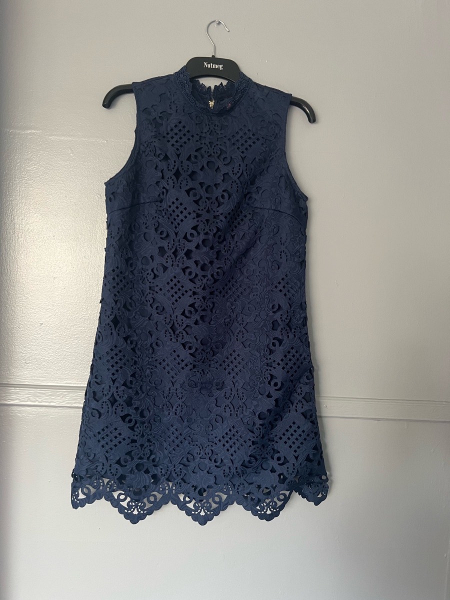 Chi Chi London Navy Lace Shift Dress UK 12 Occasion Wedding Party