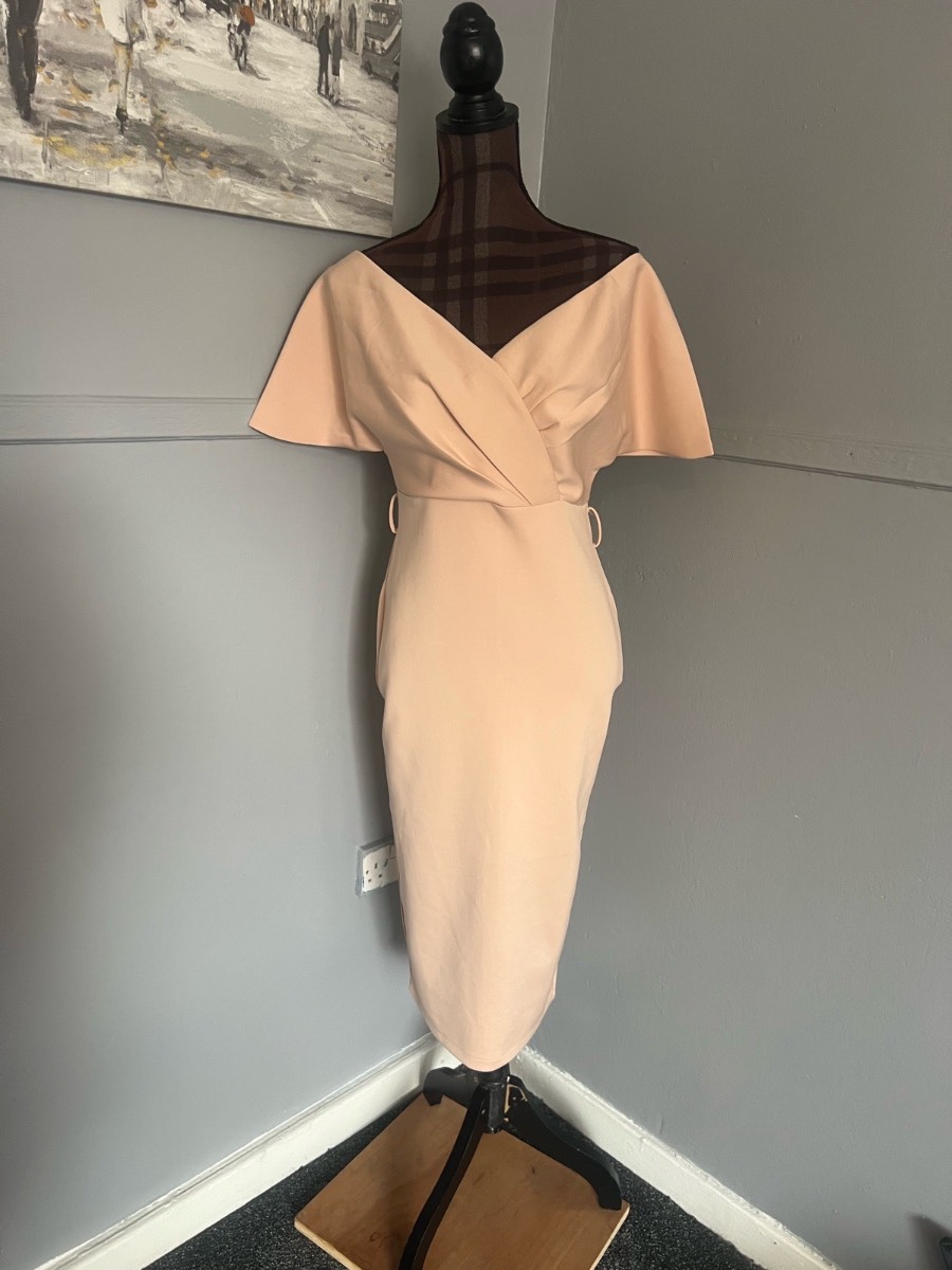 Ladyce Nude Off Shoulder Midi Bodycon Dress Size Medium