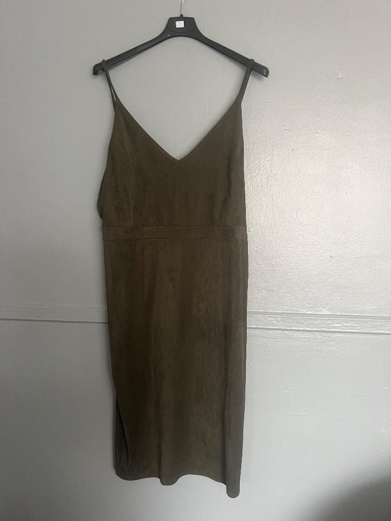 Primark Khaki Faux Suede Midi Slip Dress – Size 20 BNWT