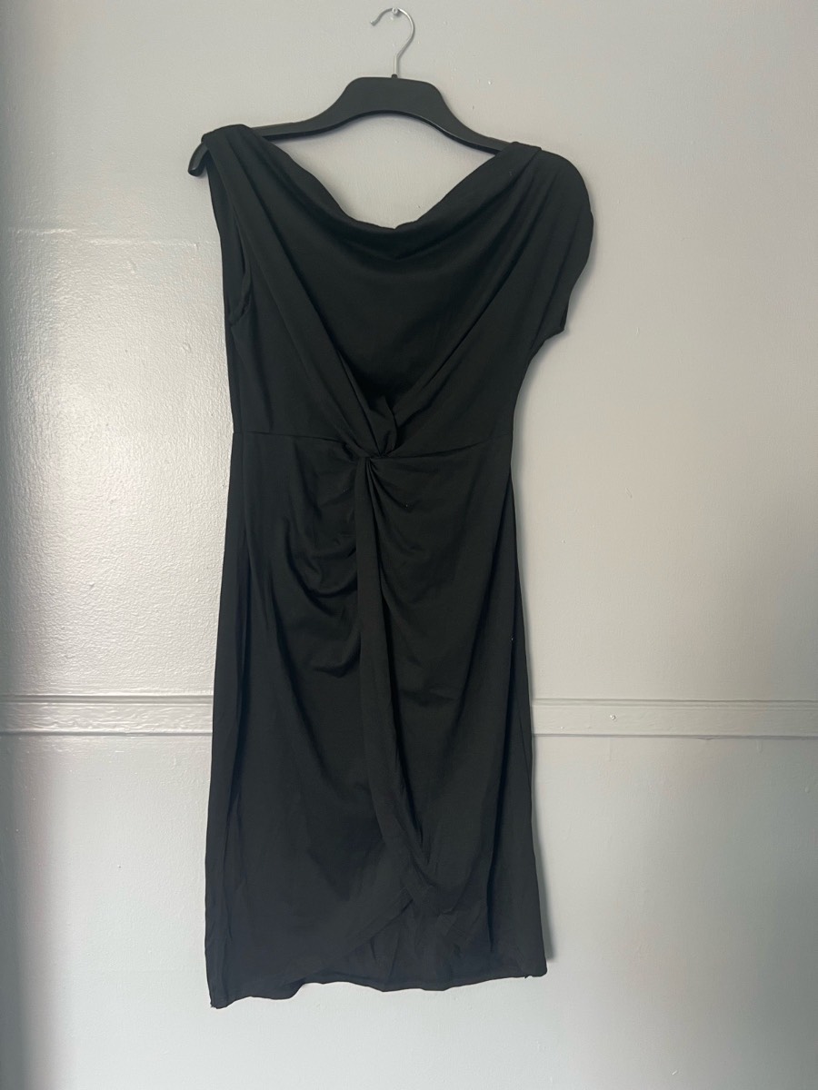 SHEIN Black Twist Front Draped Midi Dress Size L UK 12