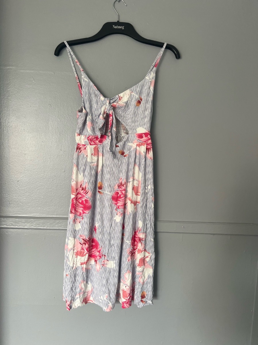 Beachtime Floral Stripe Tie Front Sundress Size UK 12