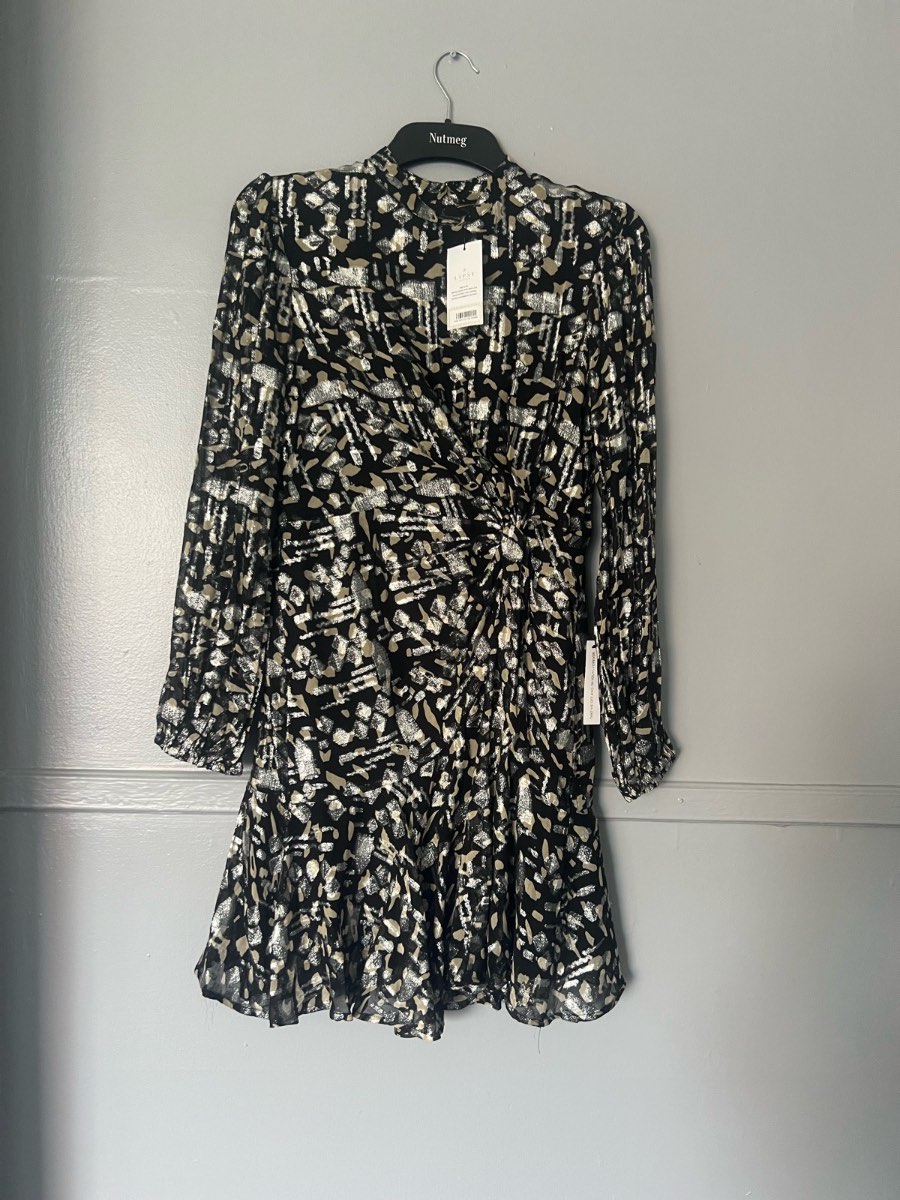 Lipsy Black Metallic Wrap Front Mini Dress UK 12 BNWT