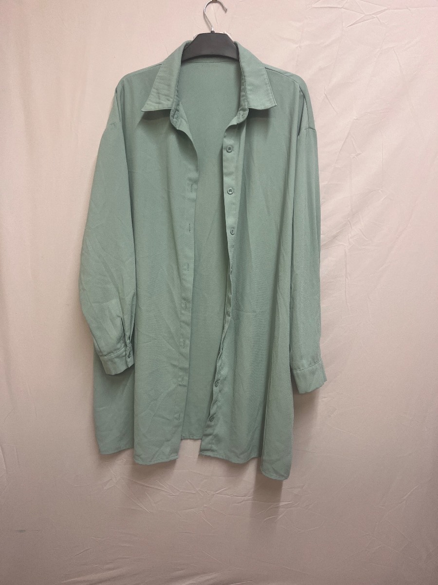 Boohoo Sage Green Longline Shirt Blouse UK 14 Oversized