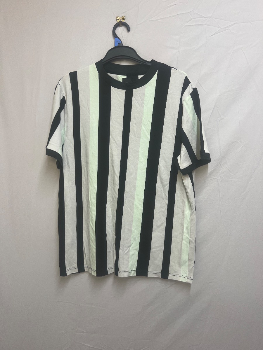 River Island Black & White Vertical Stripe T-Shirt UK L