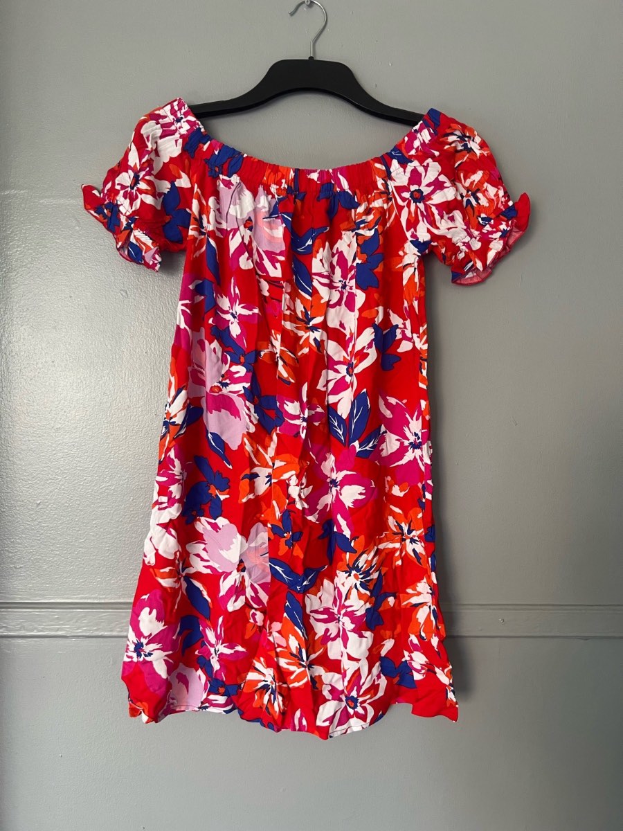 Pour Moi Red Floral Off Shoulder Beach Cover Up Dress Size 12