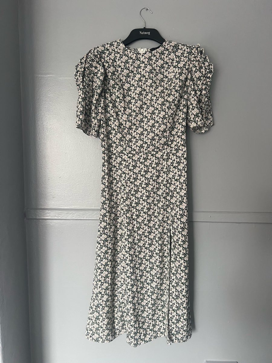 AX Paris Black Ditsy Floral Puff Sleeve Midi Dress UK 12