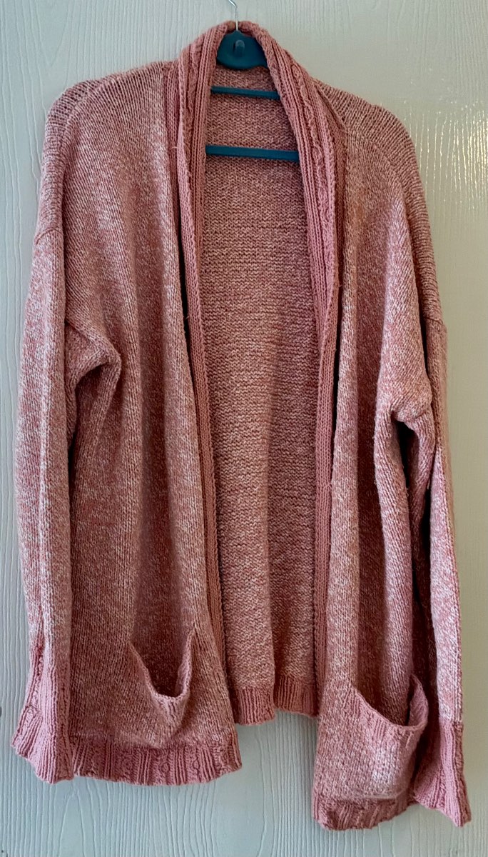 Super peach long length open cardigan/coatigan  hand knitted 16/18 acrylic/cotton yarn