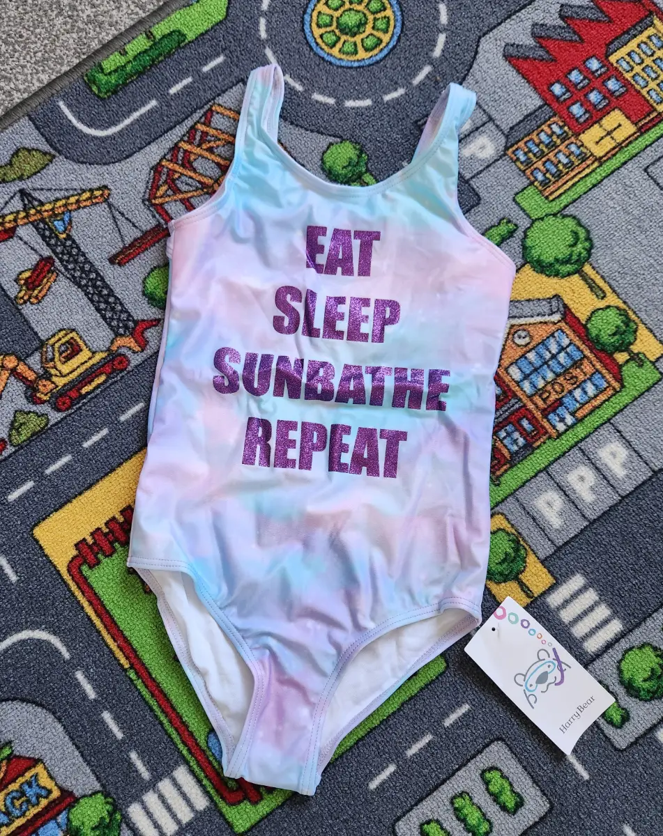 BNWT Girls Age 12-13 Eat Sleep Sunbathe Repeat Swimming Costume