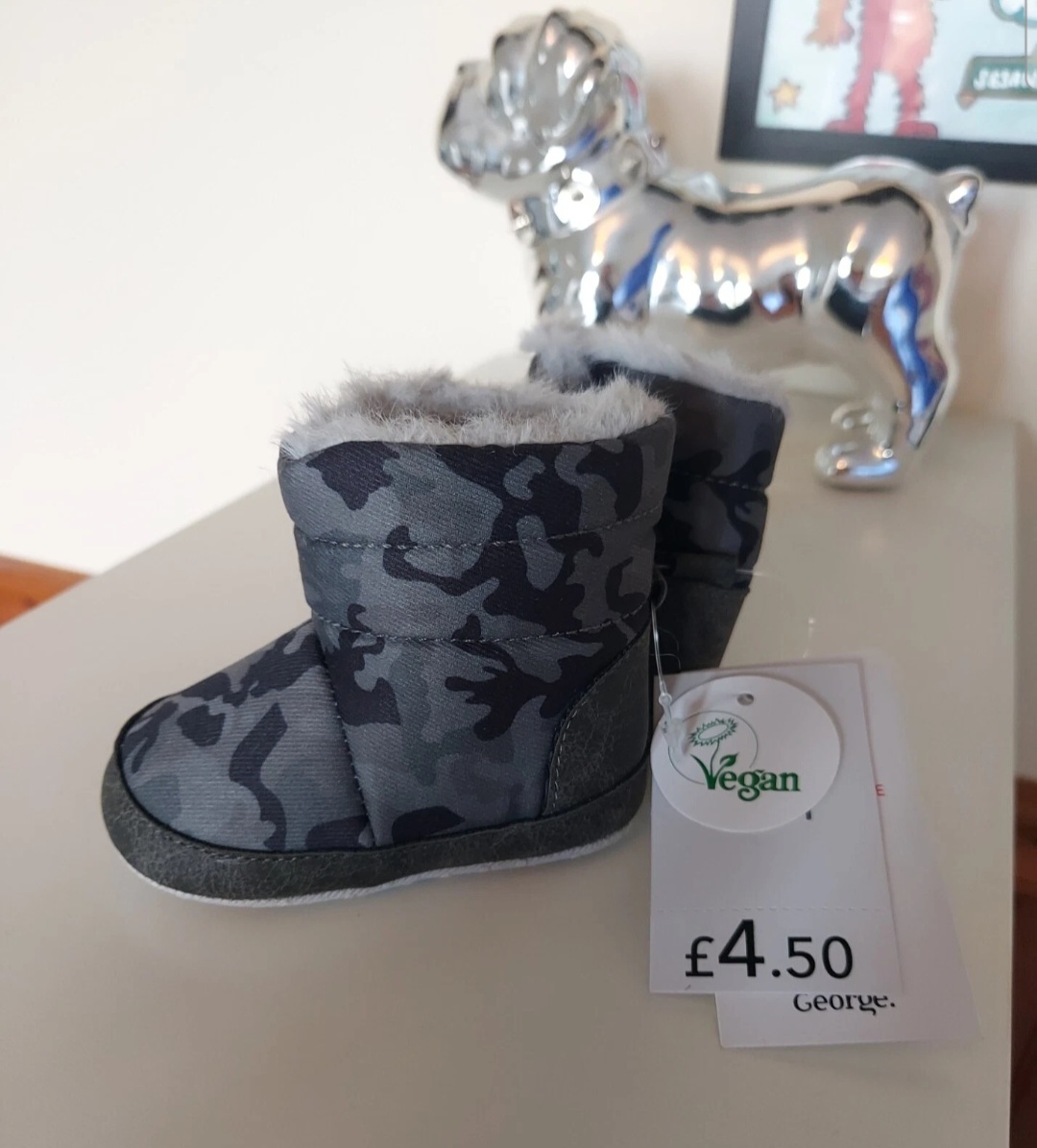 Baby Boy Age 0-3 Months Army Style Fluffy Slipper Booties