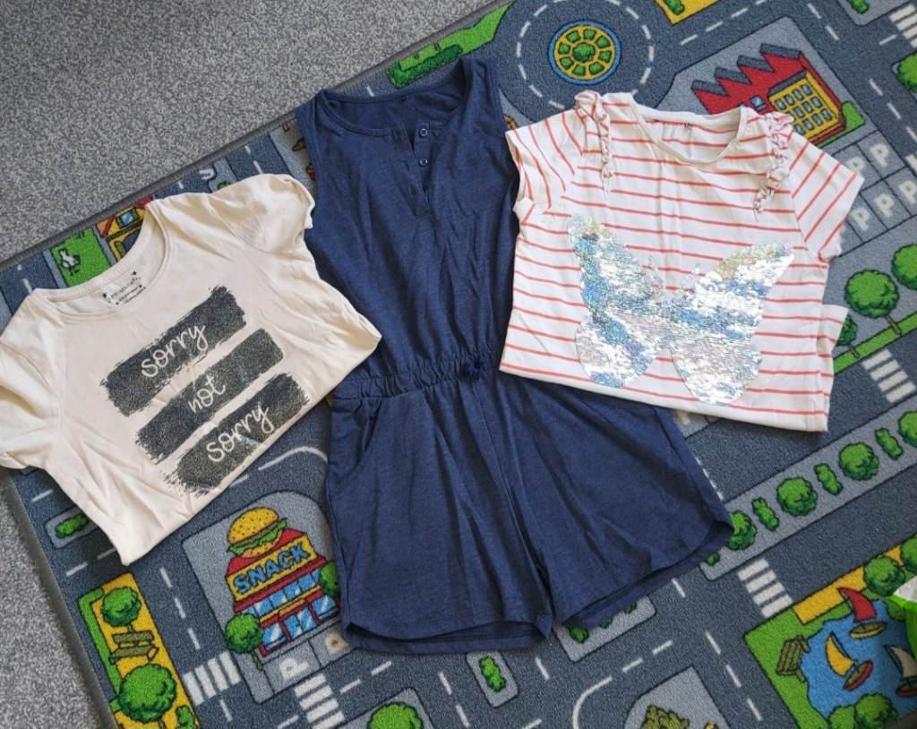 Girls Age 9-10 Summer Bundle - T-Shirts - Playsuit With Pockets