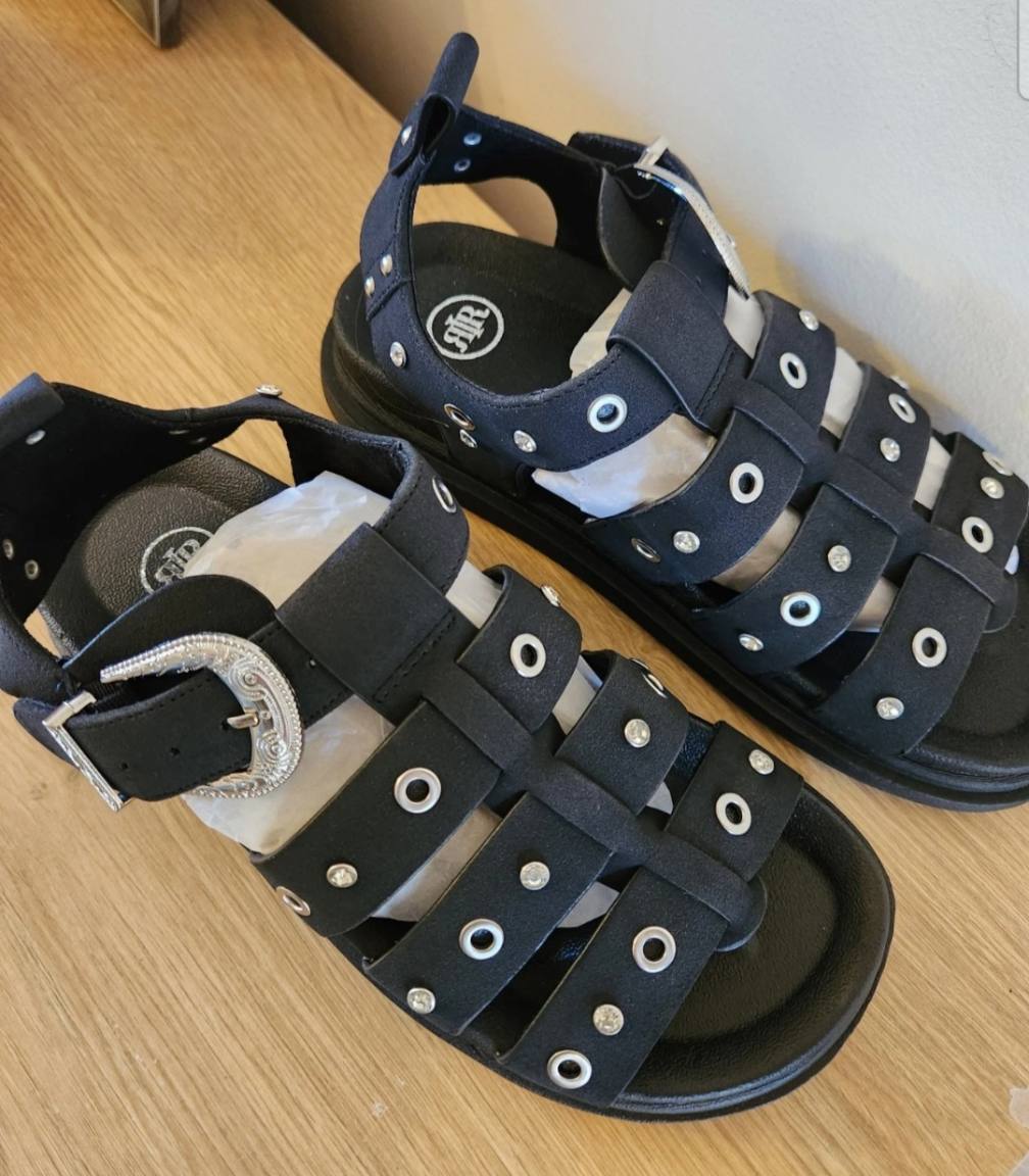 BNWT Ladies Size 5 River Island Black Studded Fisherman Flatform Sandals