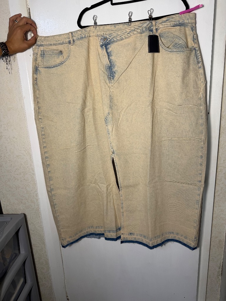 Simply Be Denim Midi Skirt Plus Size UK 32 EU 60 Light Wash Denim