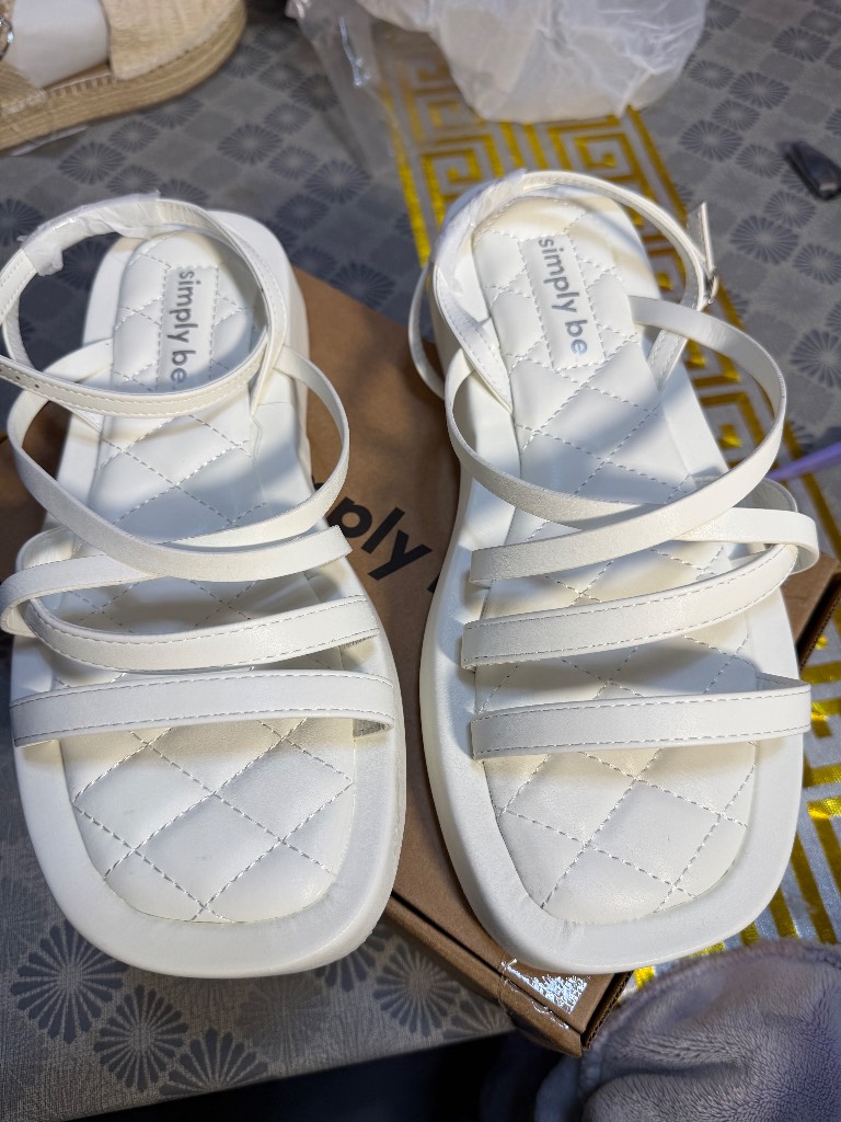 Simply Be White Flat Sandals Ankle Strap EX Wide Fit UK 8 EU 42 New