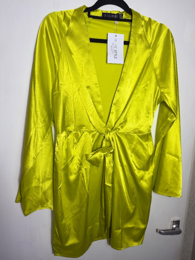 1. In The Style Lime Satin Mini Dress – Size 10 – Brand New With Tags