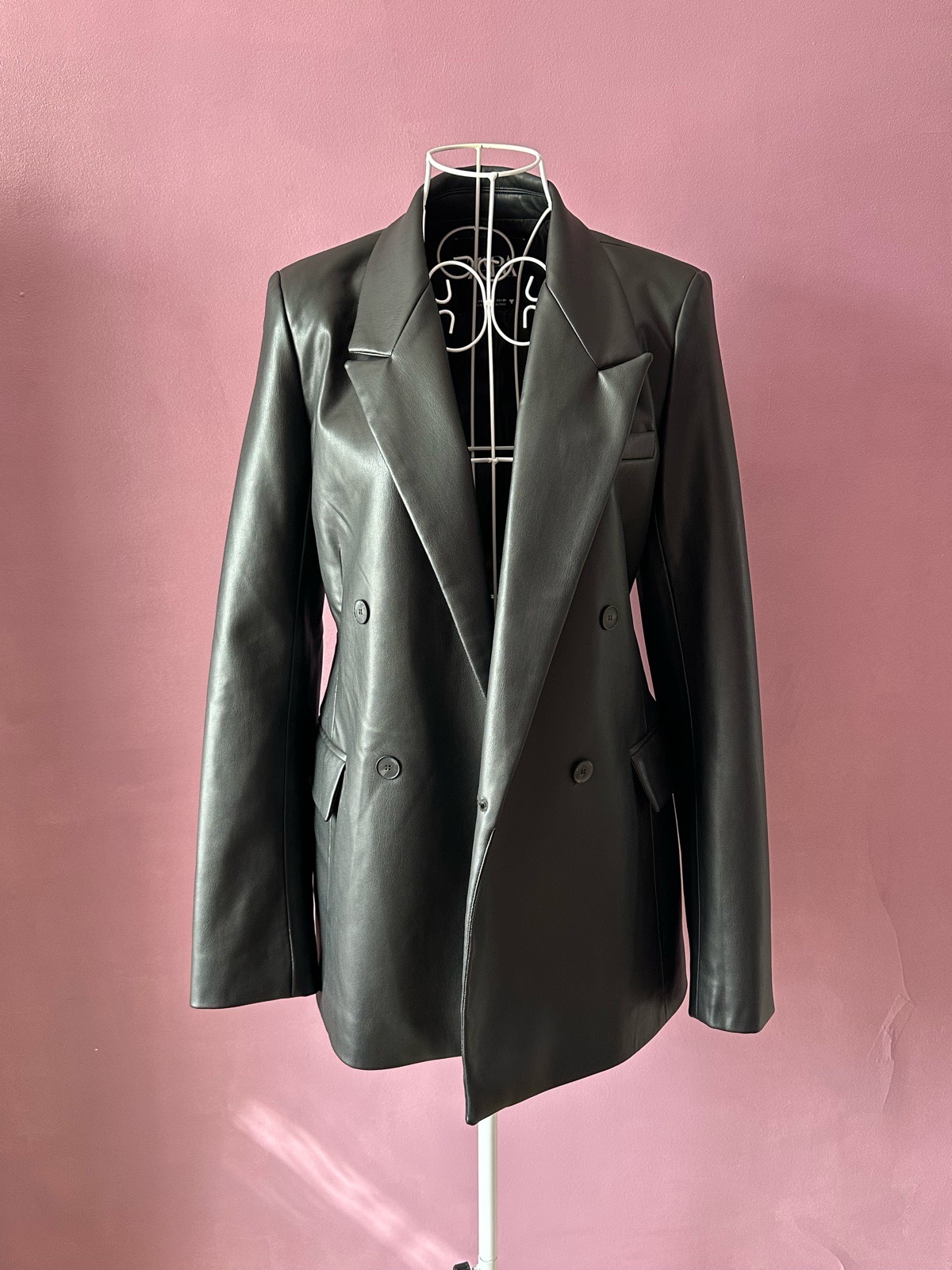 Zara Black Double Breasted Blazer Jacket Topstitching Size S