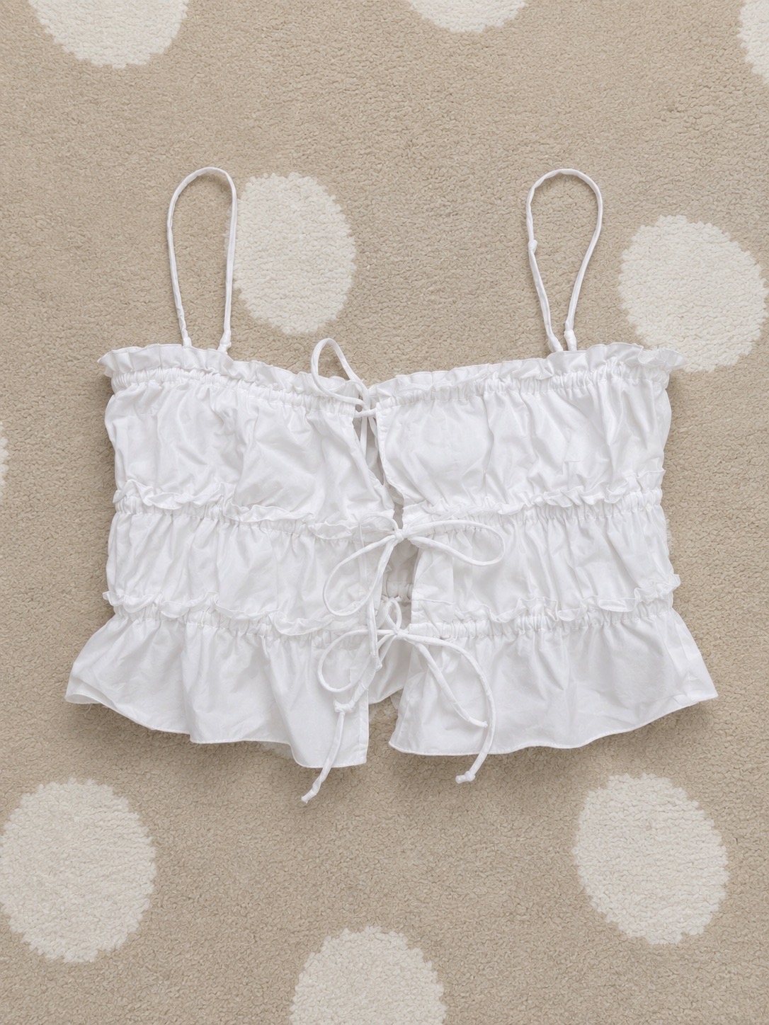 Zara White Cotton Poplin Ruffle Tie Front Cami Crop Top Size S