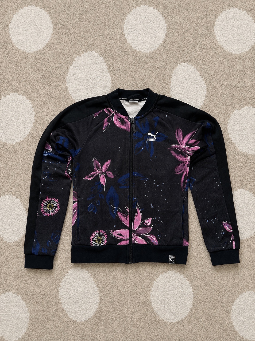 PUMA Girls Floral Bomber Jacket Age 11-12 Years 152cm Black Pink
