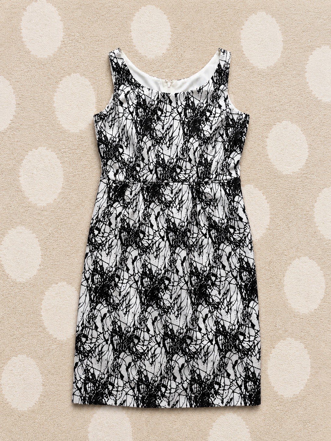 Abstract Black & White Shift Dress UK 10 Y2K Sleeveless Midi