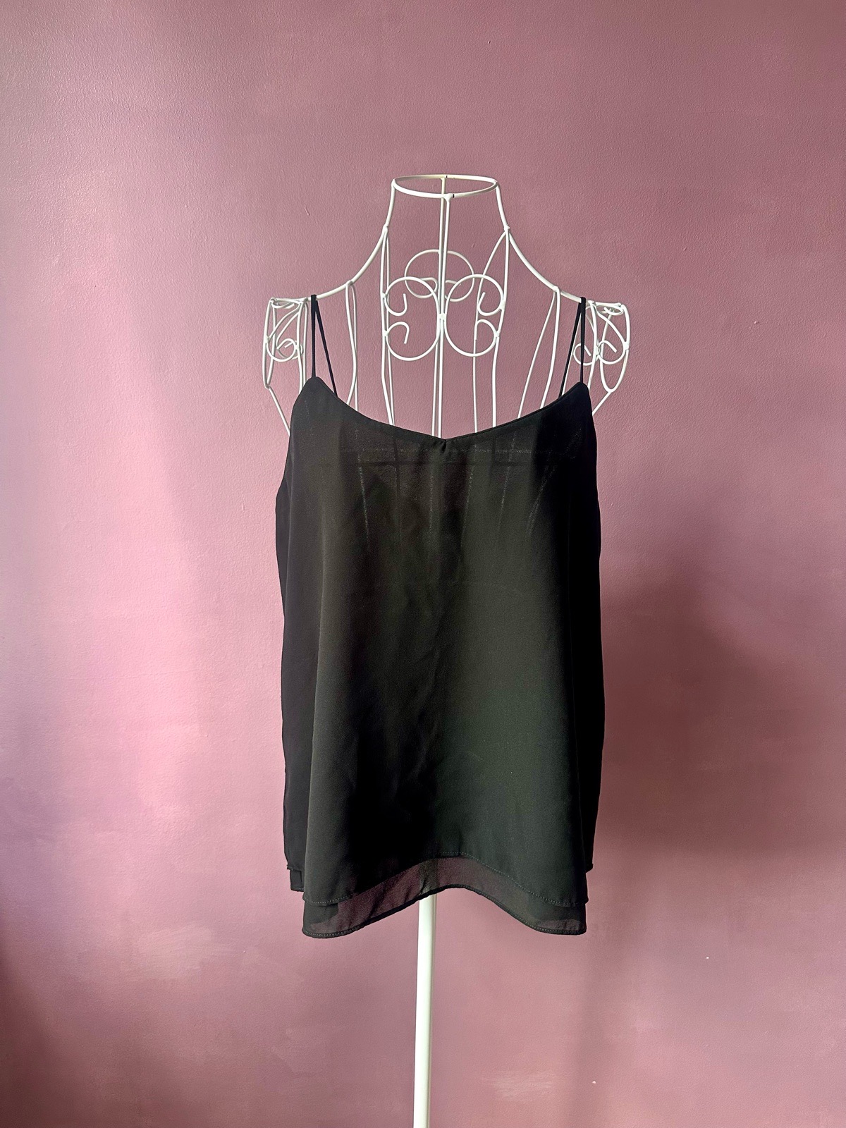 Apricot Black Cami Vest Top Floaty Sheer V Neck UK14 EUR L