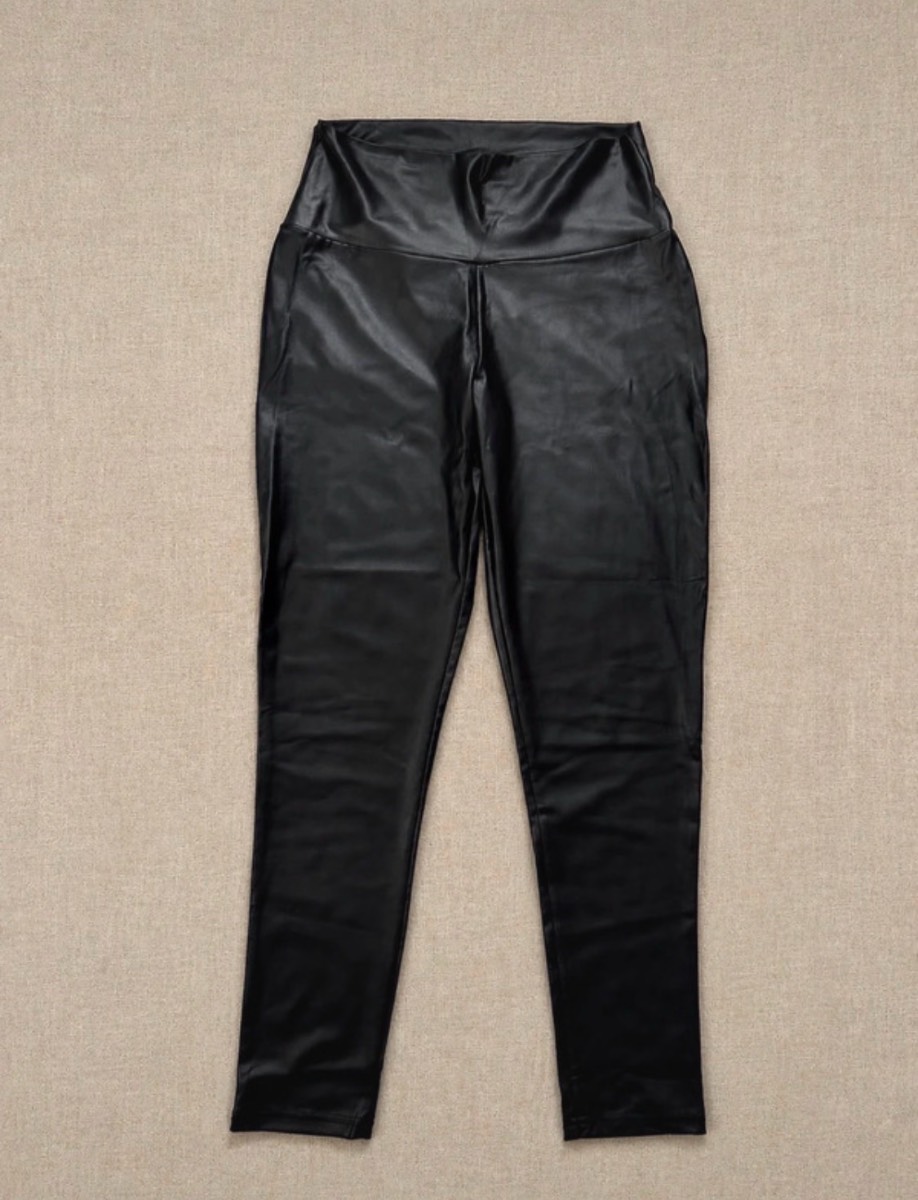 Mint Velvet Black Faux Leather High Waist Leggings UK L Stretch Vegan Leather