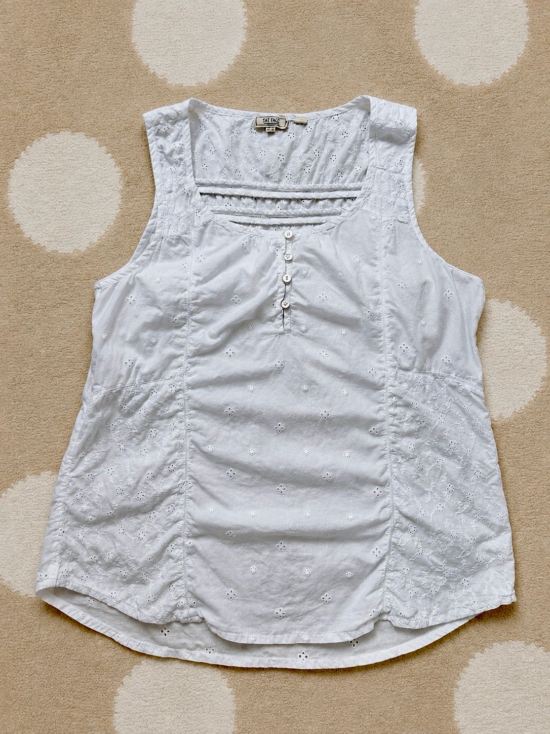 FatFace White Cotton Broderie Anglaise Embroidered Sleeveless Top UK 14