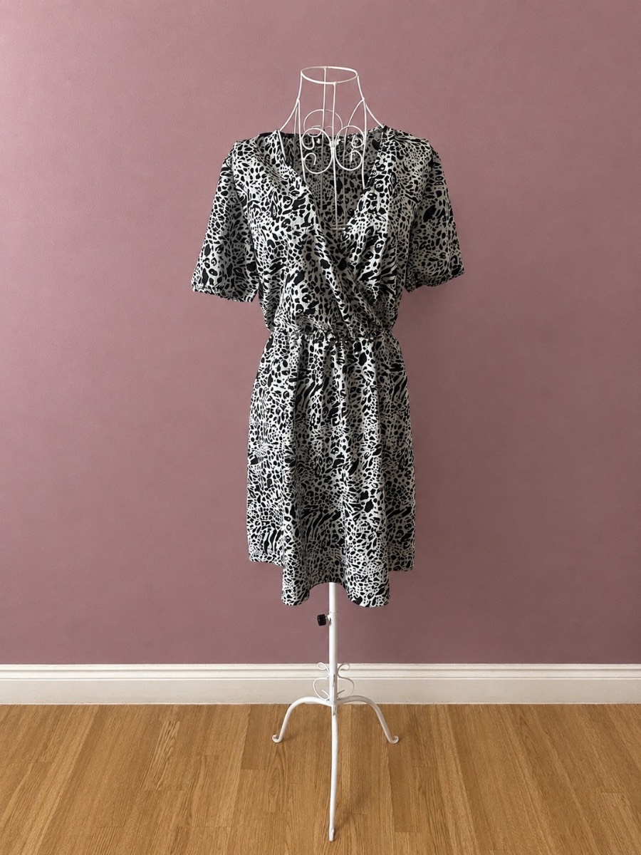 JDY black and grey animal print wrap-style summer/ early autumn dress