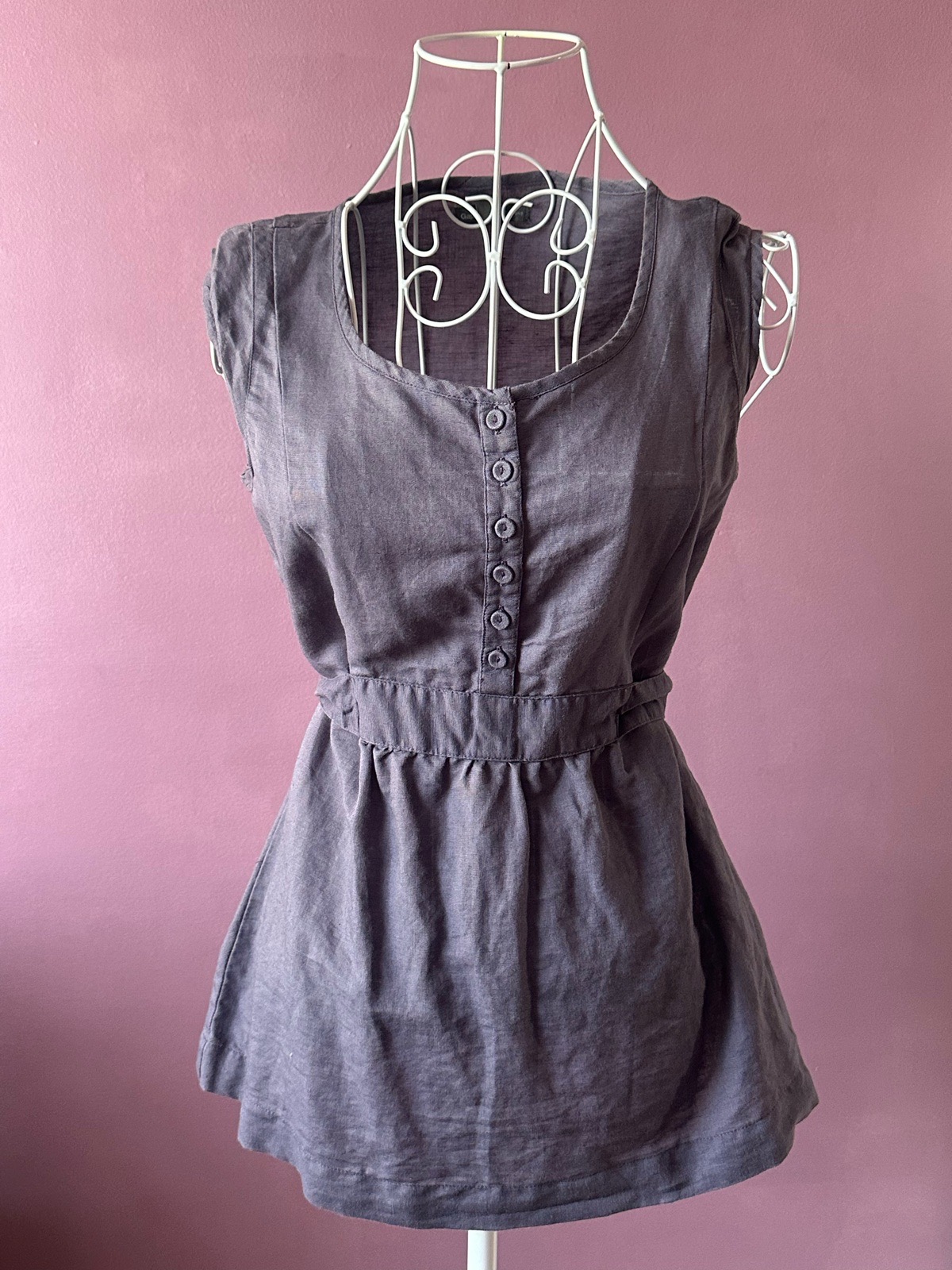 Gap Grey Linen Blend Button Front Peplum Top UK8