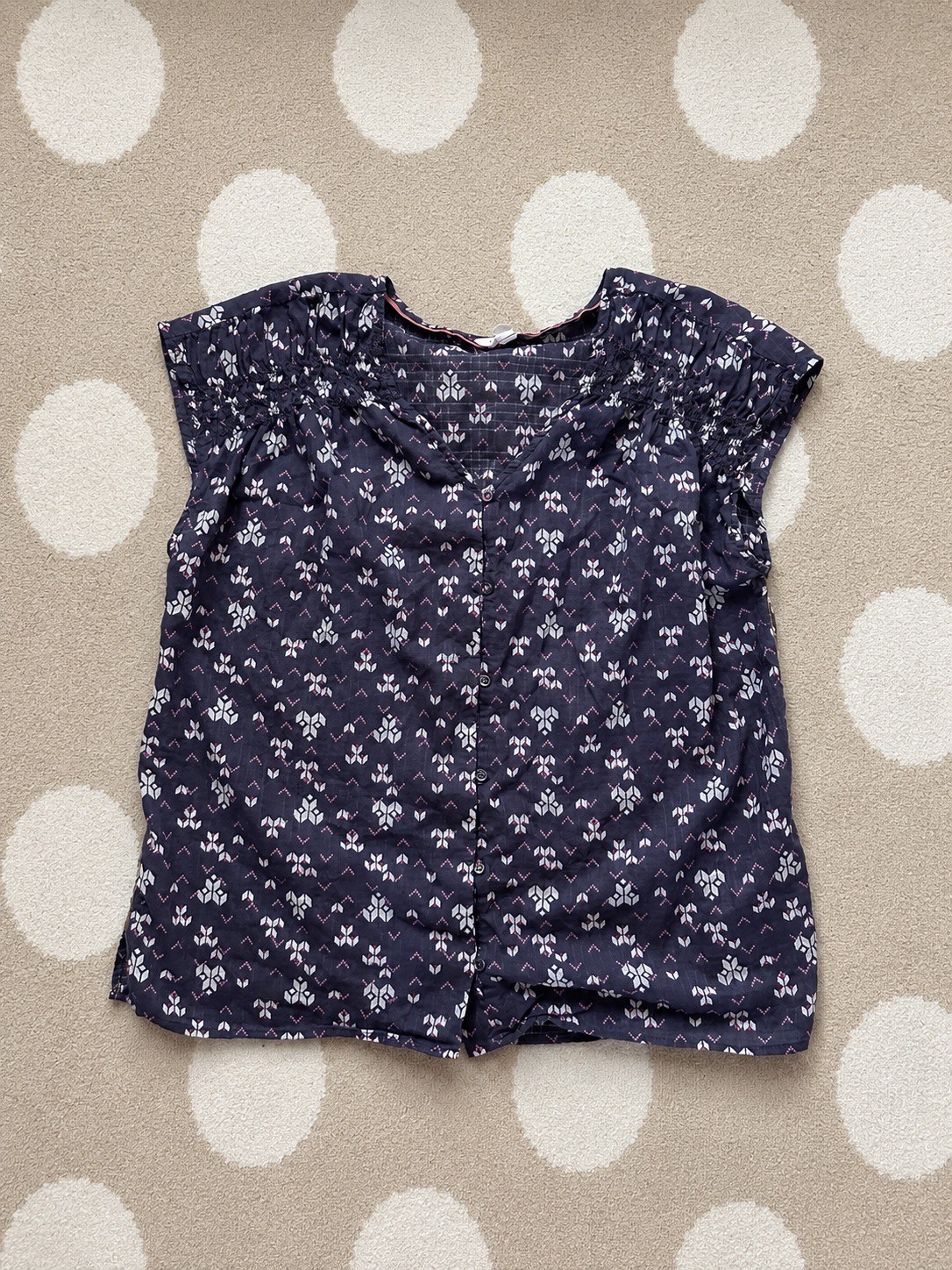 White Stuff Organic Cotton Navy Patterned Button Front Blouse UK16