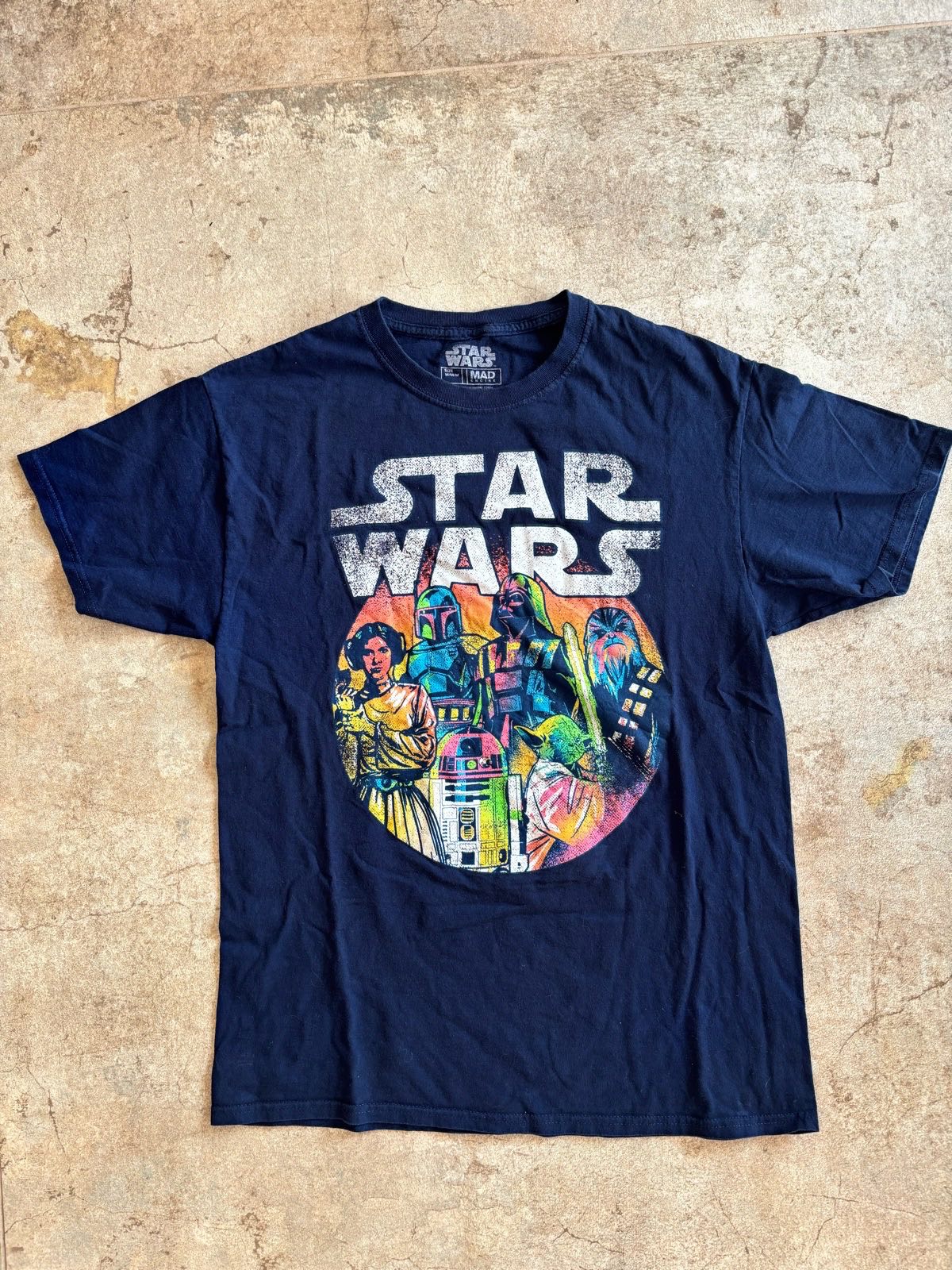 Star Wars Mad Engine Navy Blue Retro Style Character Print T-Shirt - Size M