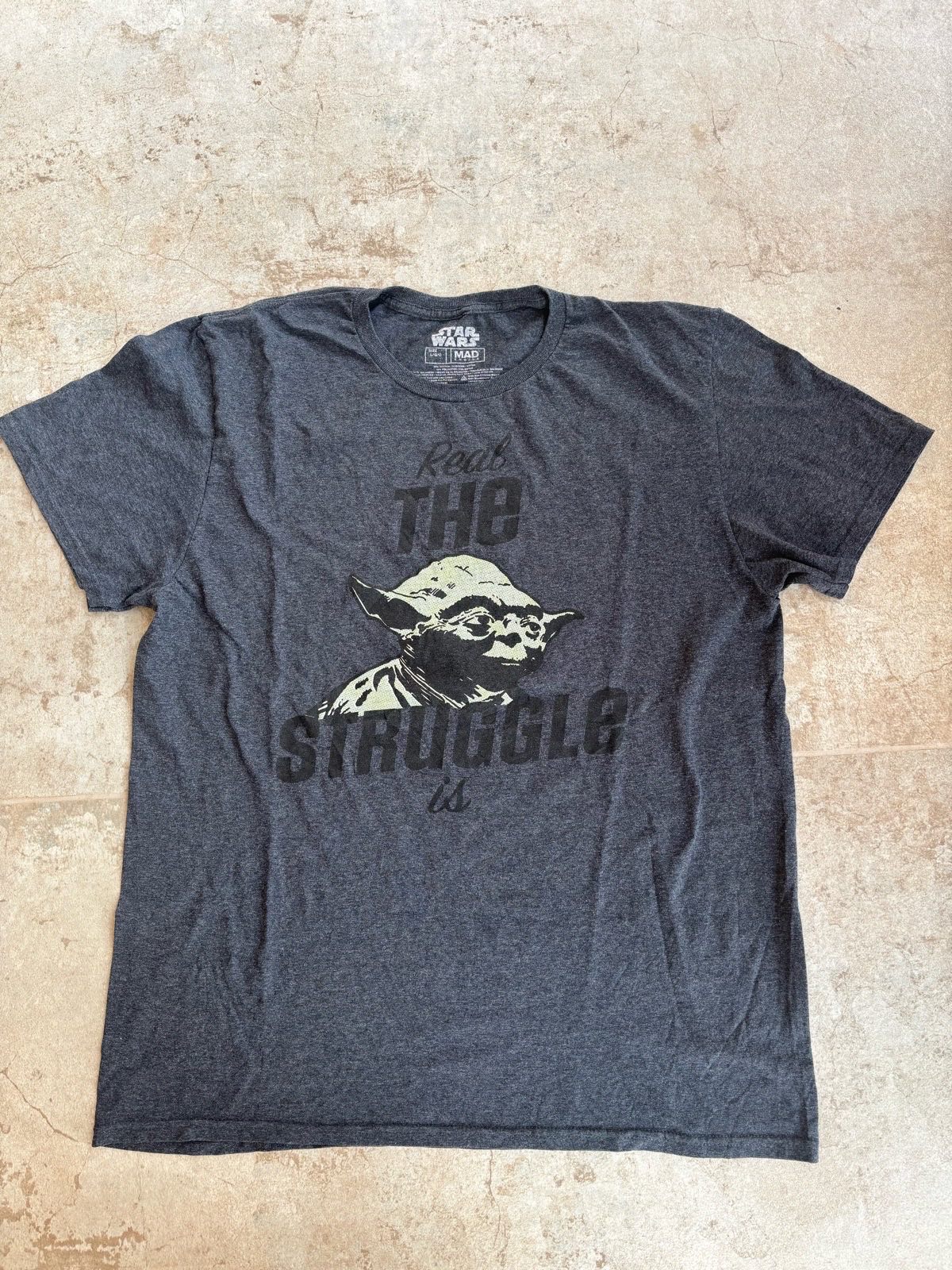 Star Wars Yoda “Real The Struggle Is” Graphic Charcoal T-Shirt - Size L