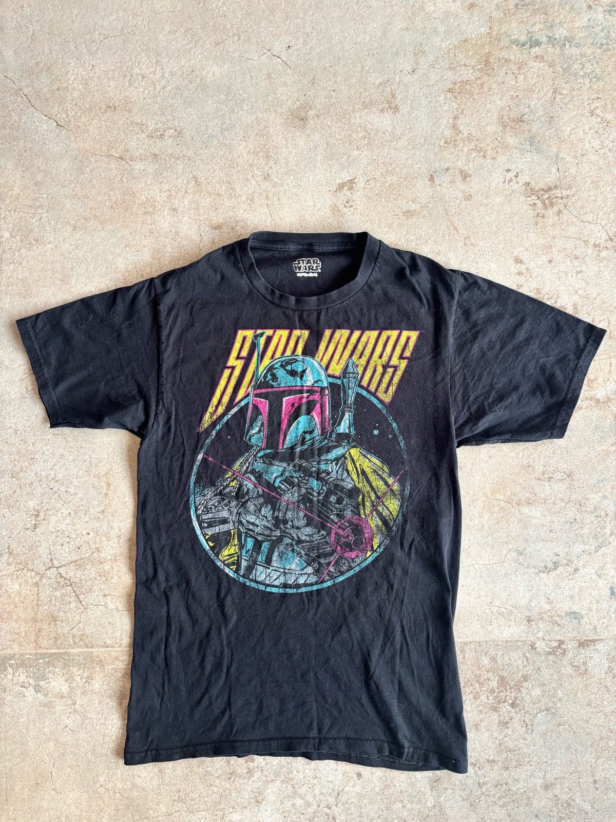 Star Wars Boba Fett Neon Blaster Graphic Print Black T-Shirt - Size S