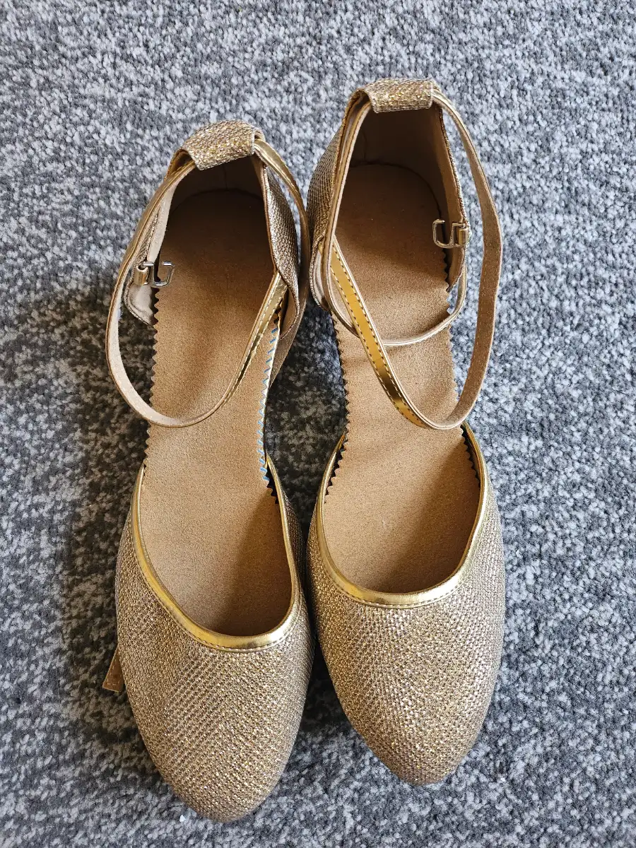 Danuosi Gold Glitter Ankle Strap Heels – Size 41