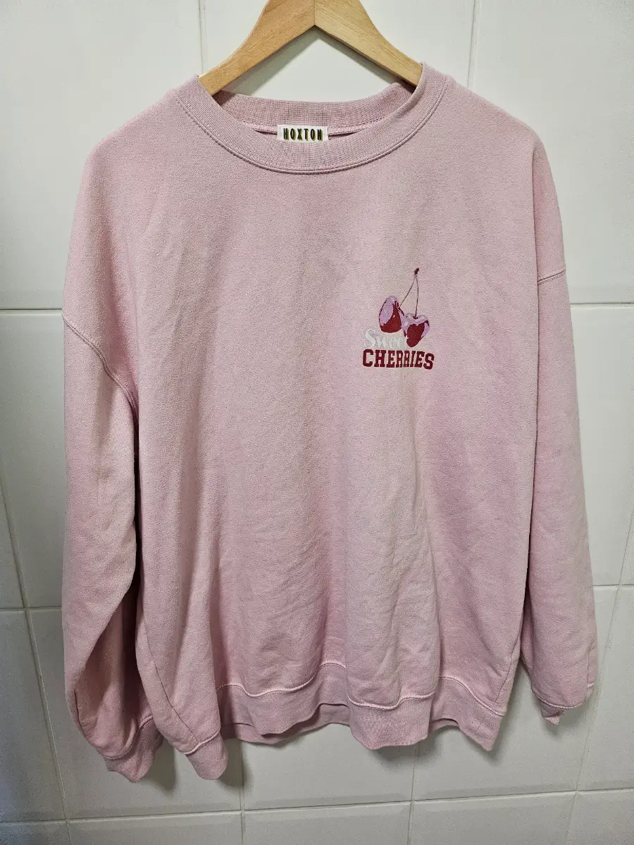 Hoxton Chic "Sweet Cherries" Pale Pink Sweatshirt - Size XL