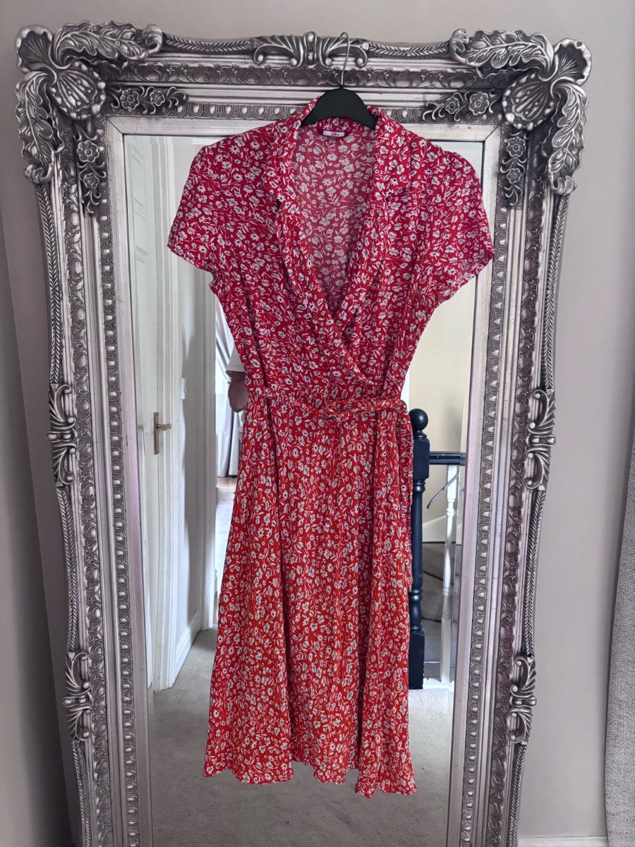 Joe browns women’s red vintage style summer tea Elouise belted floral midi dress size 14